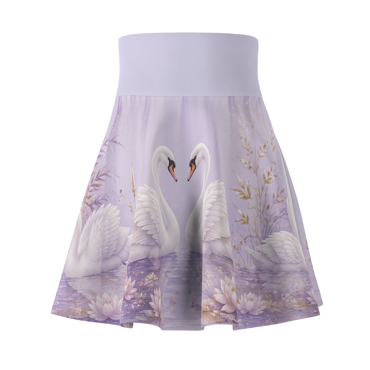 Lavender Swan Skater Skirt — Romantic Floral Swan Lake AOP
