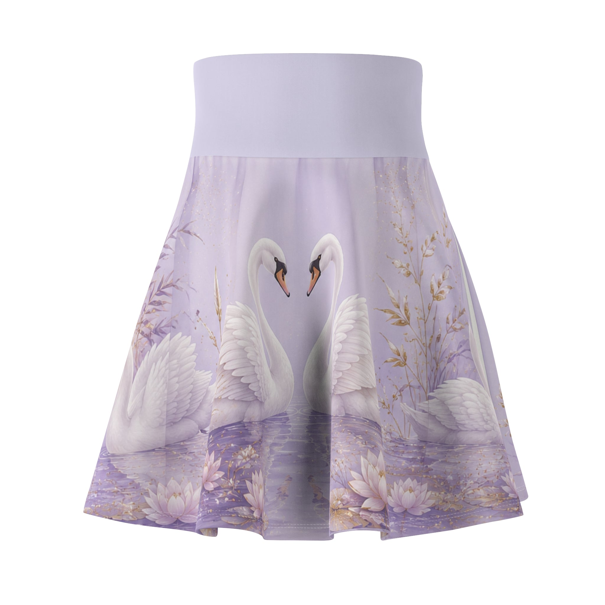 Lavender Swan Skater Skirt — Romantic Floral Swan Lake AOP