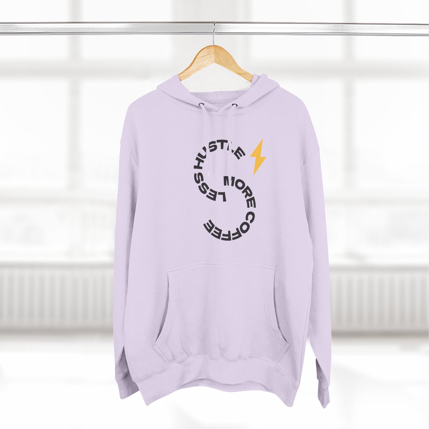Hoodie — 'Hustle More, Coffee Less' Lightning Logo & Western Cowboy Back Print