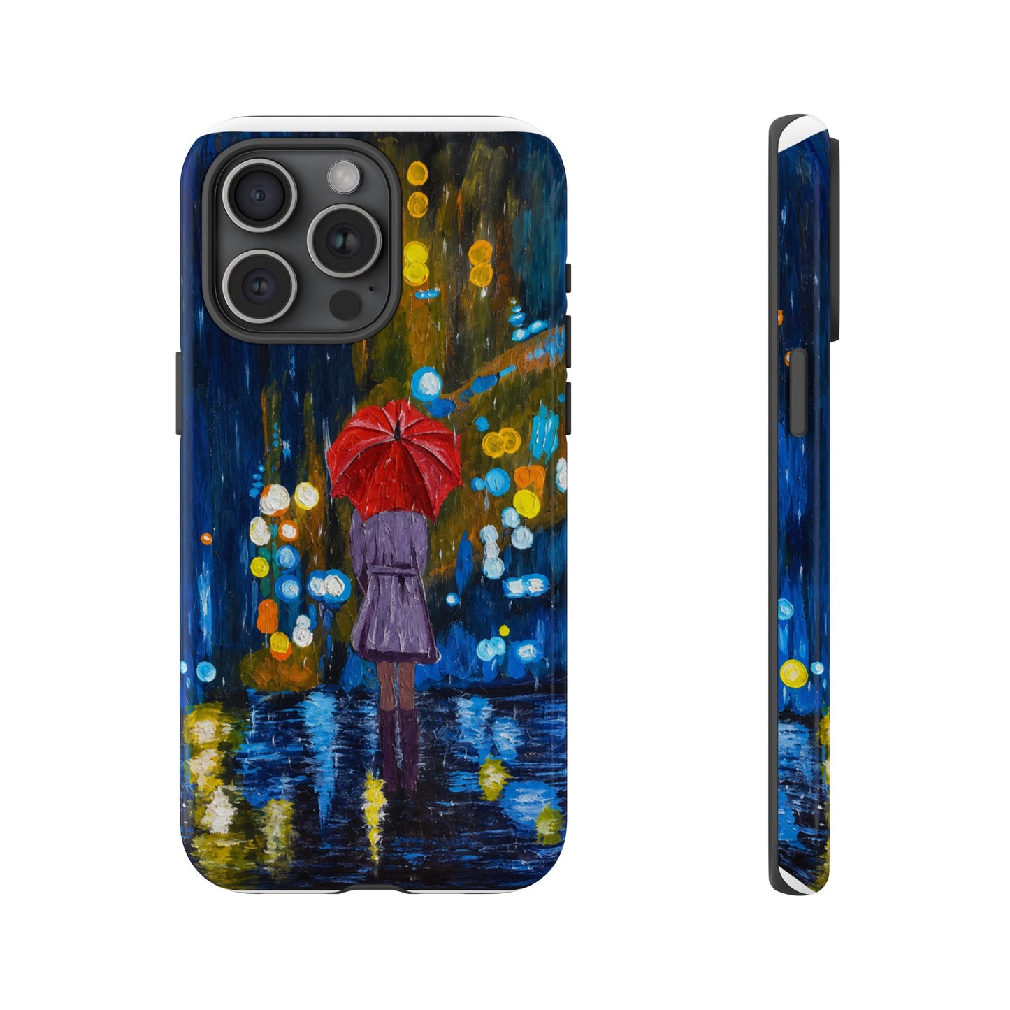 Rainy Night Phone Case — Woman with Red Umbrella Art
