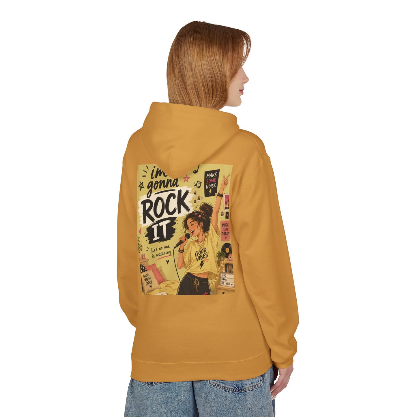 Enjoying Me Time Graphic Hoodie – Cozy Unisex Fleece Sweatshirt with Music Lover Back Print