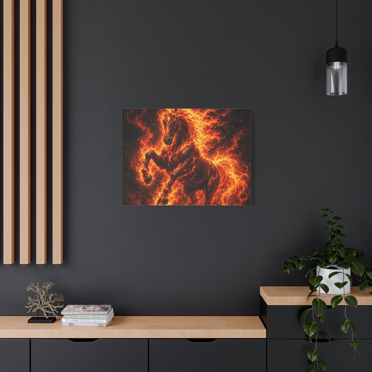 Fiery Horse Canvas Wall Art – Flaming Stallion Matte Stretched Print