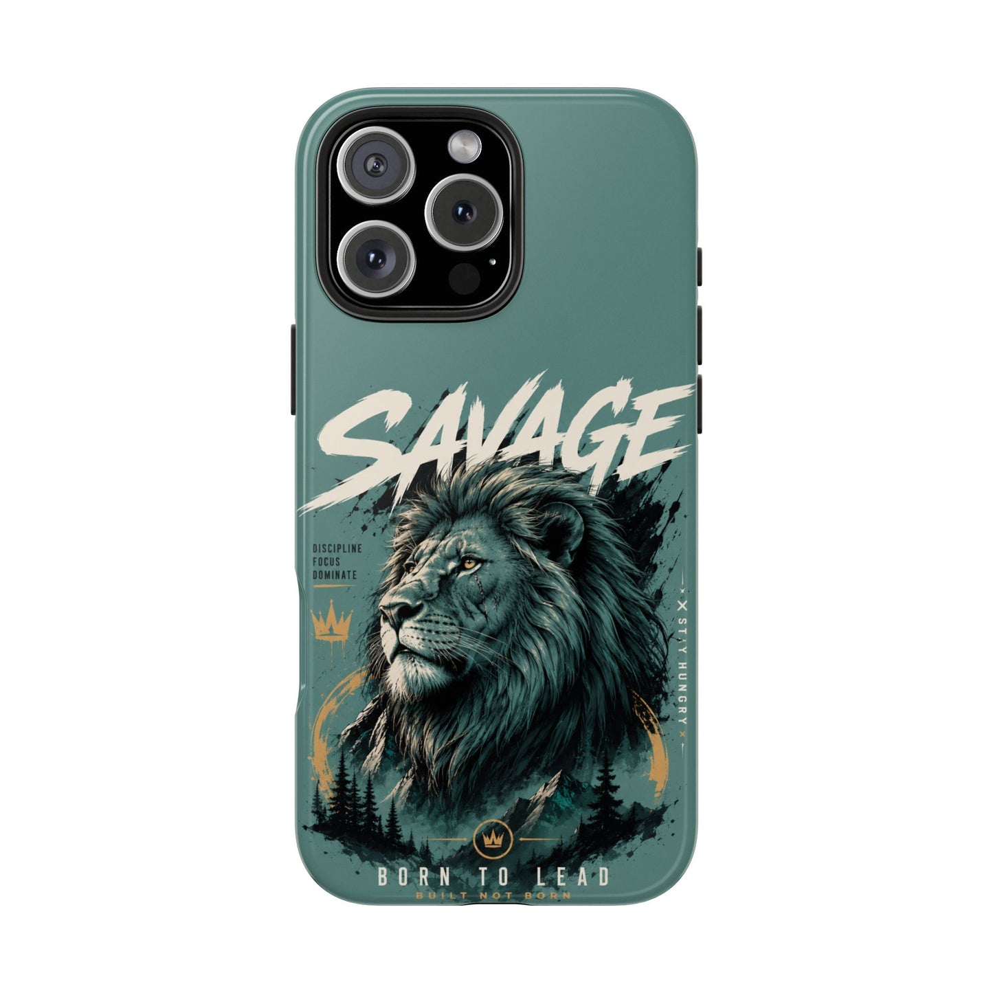 Savage Lion Tough Phone Case – 'Born to Lead' Rugged Protective Cover