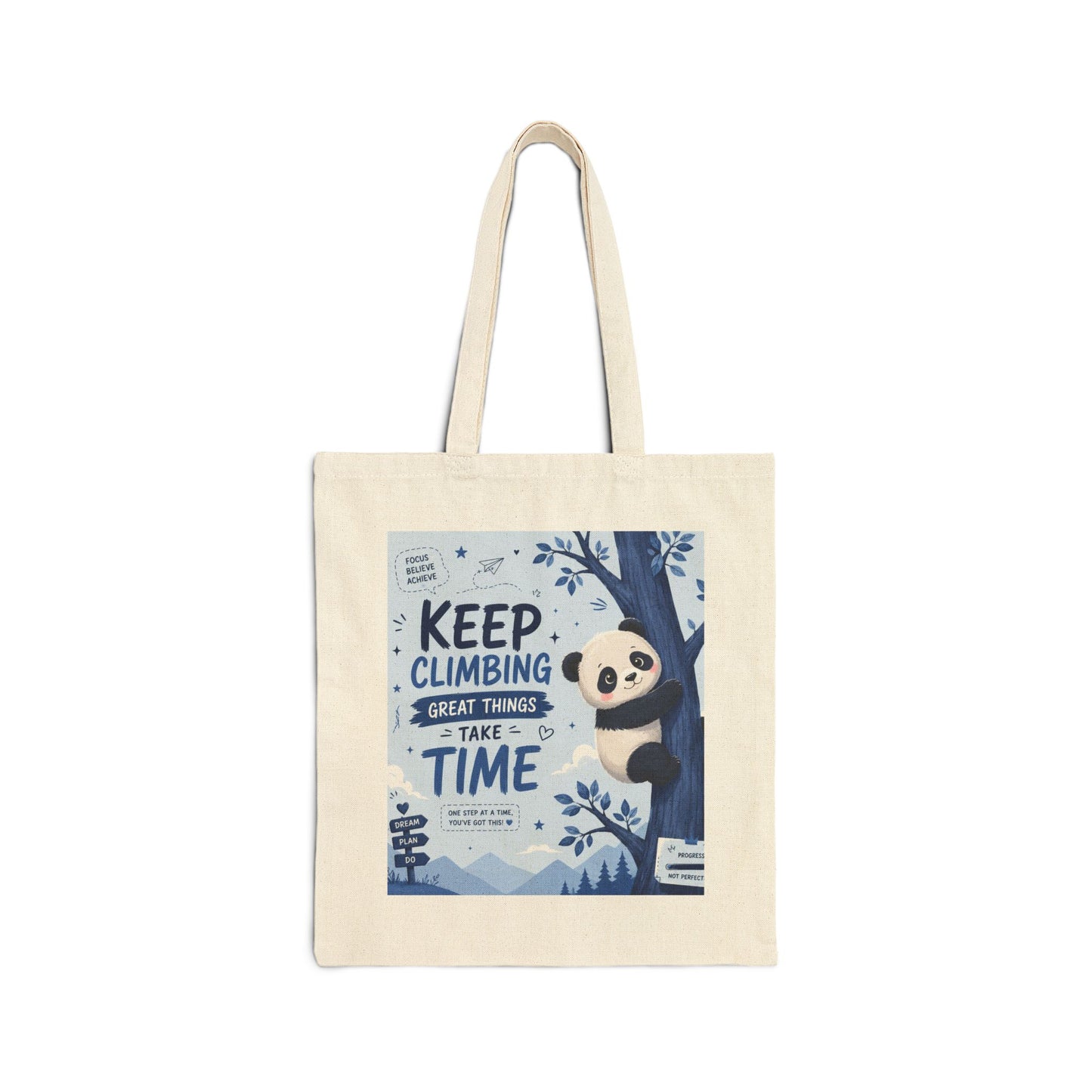 Cute Panda Reusable Canvas Tote Bag | Keep Climbing Inspirational Gift