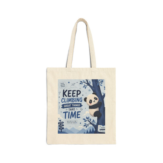 Cute Panda Reusable Canvas Tote Bag | Keep Climbing Inspirational Gift