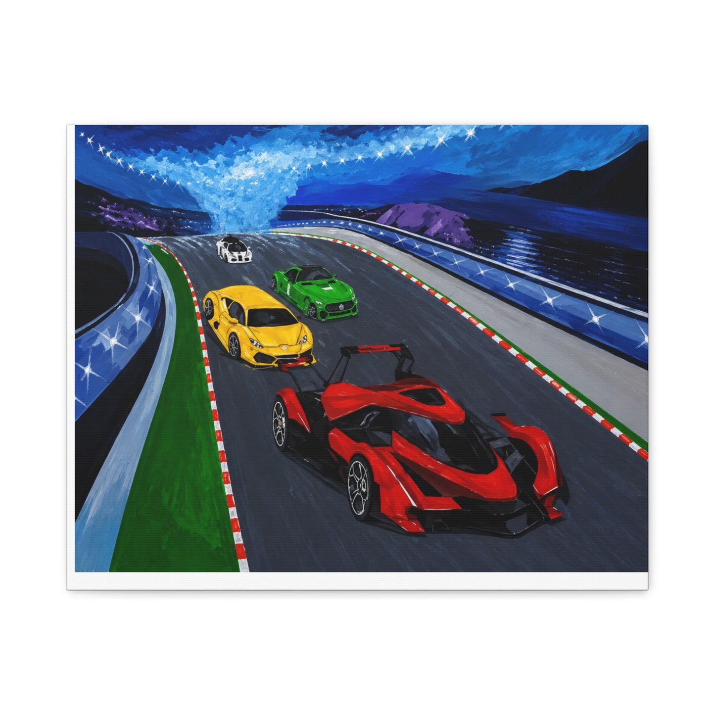 Racing Supercars Matte Canvas Print — Vibrant Track Night Artwork (Stretched 1.25")