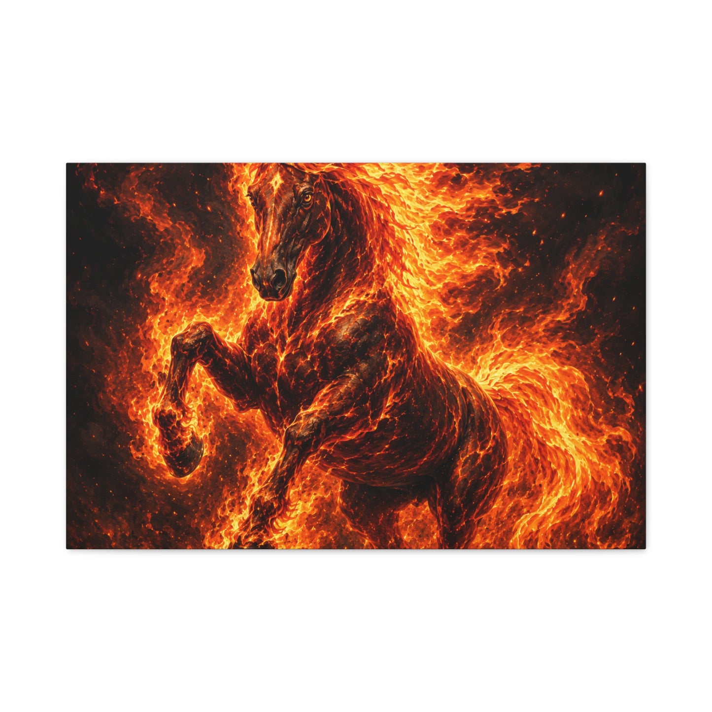 Fiery Horse Canvas Wall Art – Flaming Stallion Matte Stretched Print