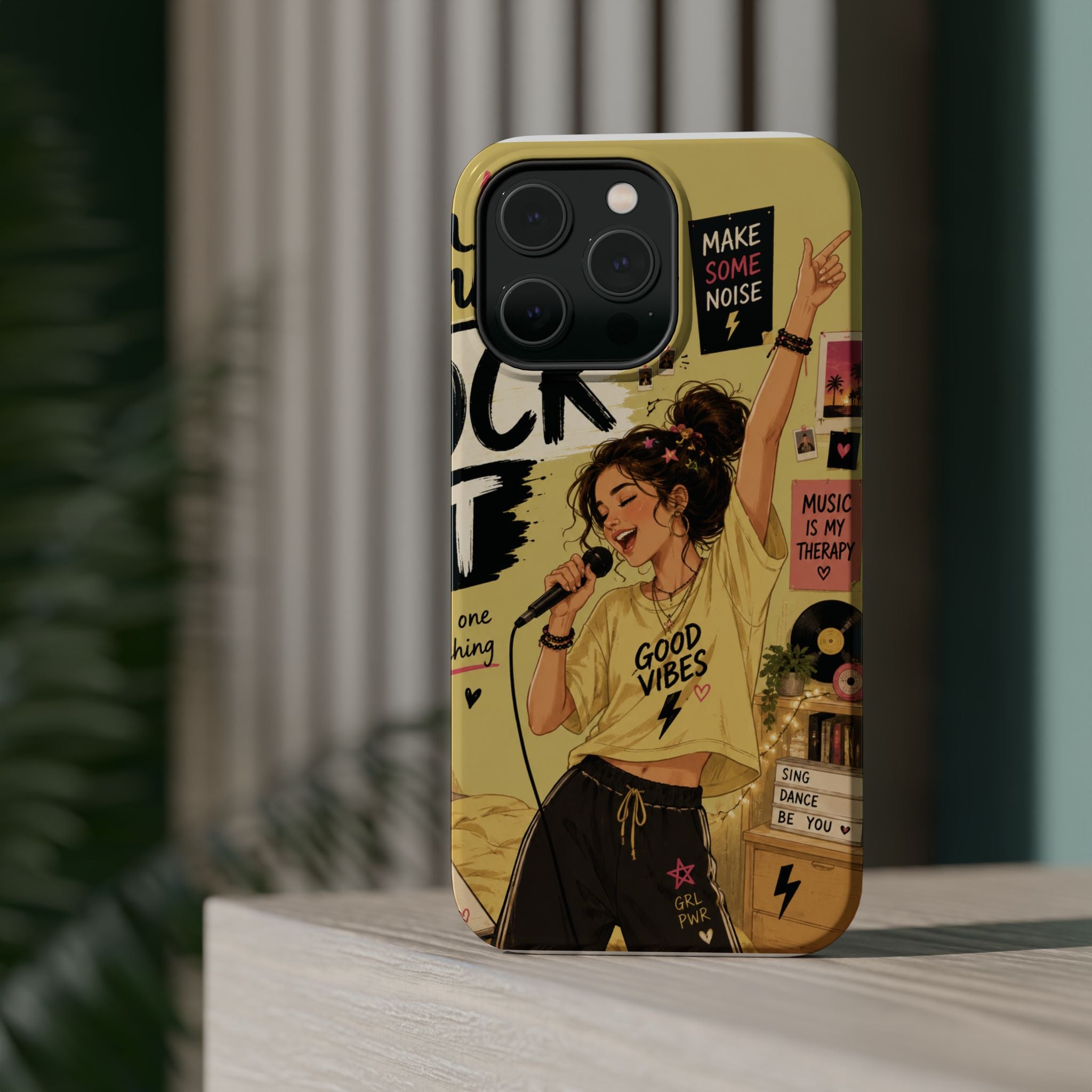 Singer Illustration Phone Case — 'Good Vibes' Magnetic Impact-Resistant Case