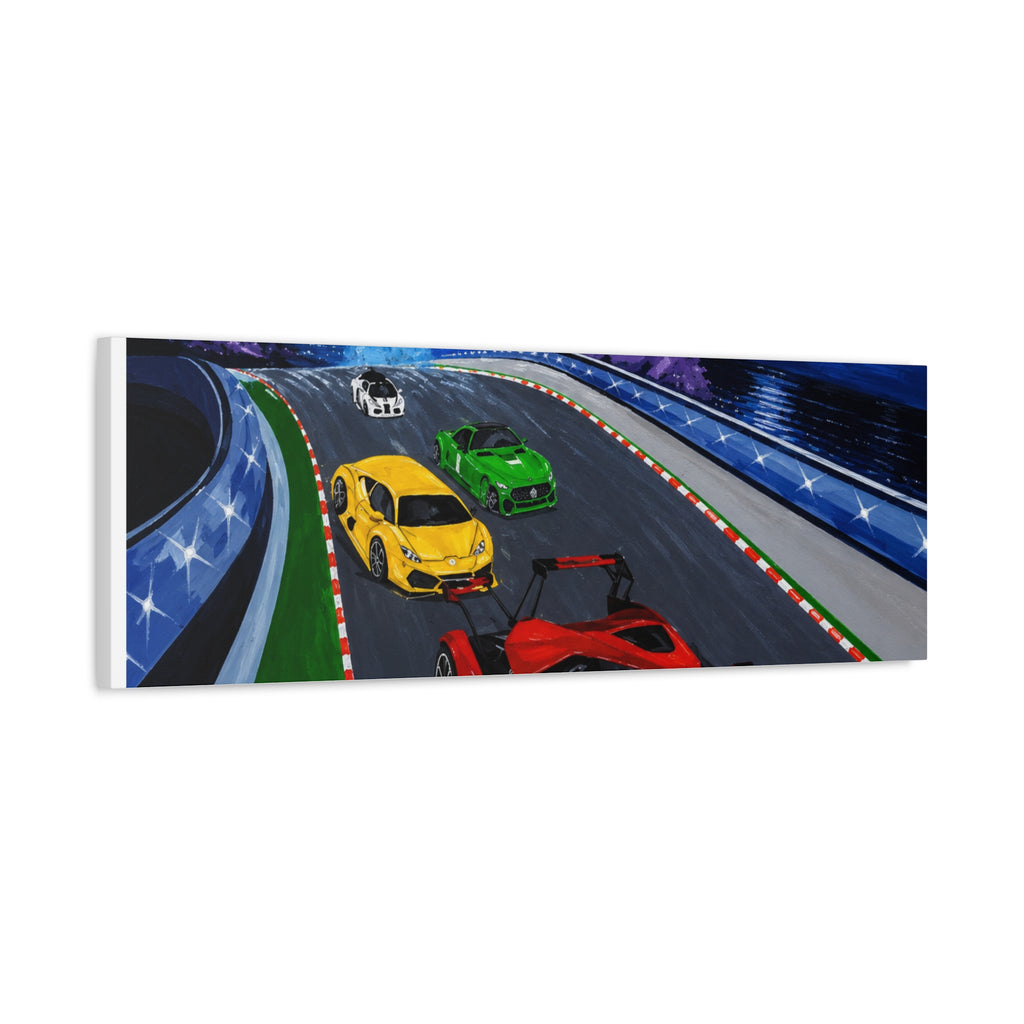 Racing Supercars Matte Canvas Print — Vibrant Track Night Artwork (Stretched 1.25")