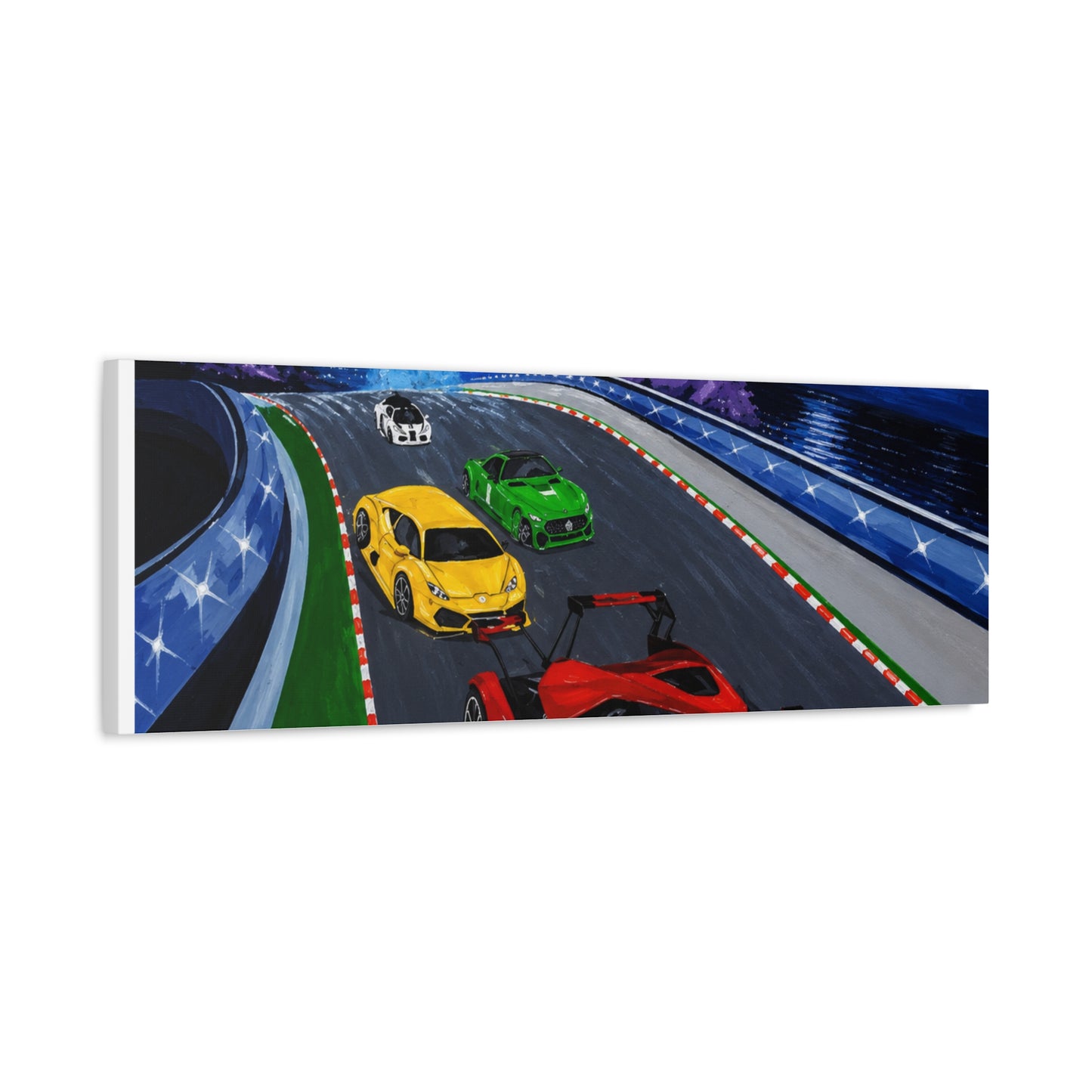 Racing Supercars Matte Canvas Print — Vibrant Track Night Artwork (Stretched 1.25")