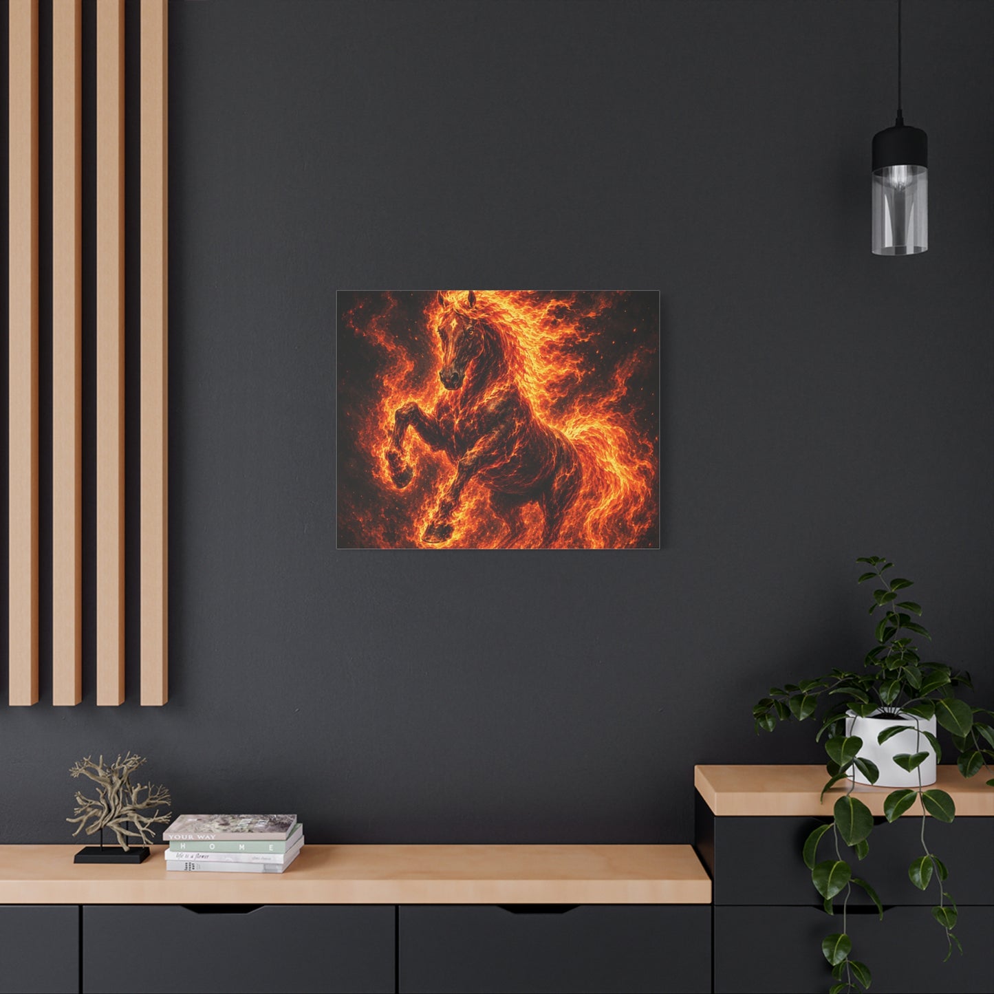 Fiery Horse Canvas Wall Art – Flaming Stallion Matte Stretched Print