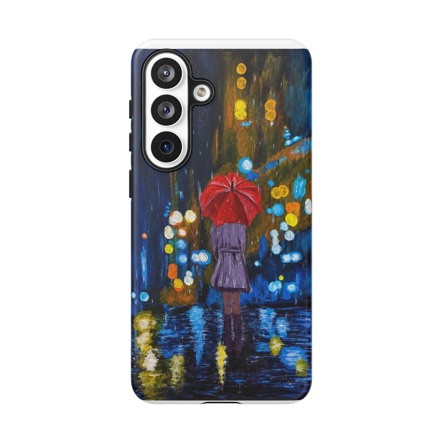 Rainy Night Phone Case — Woman with Red Umbrella Art