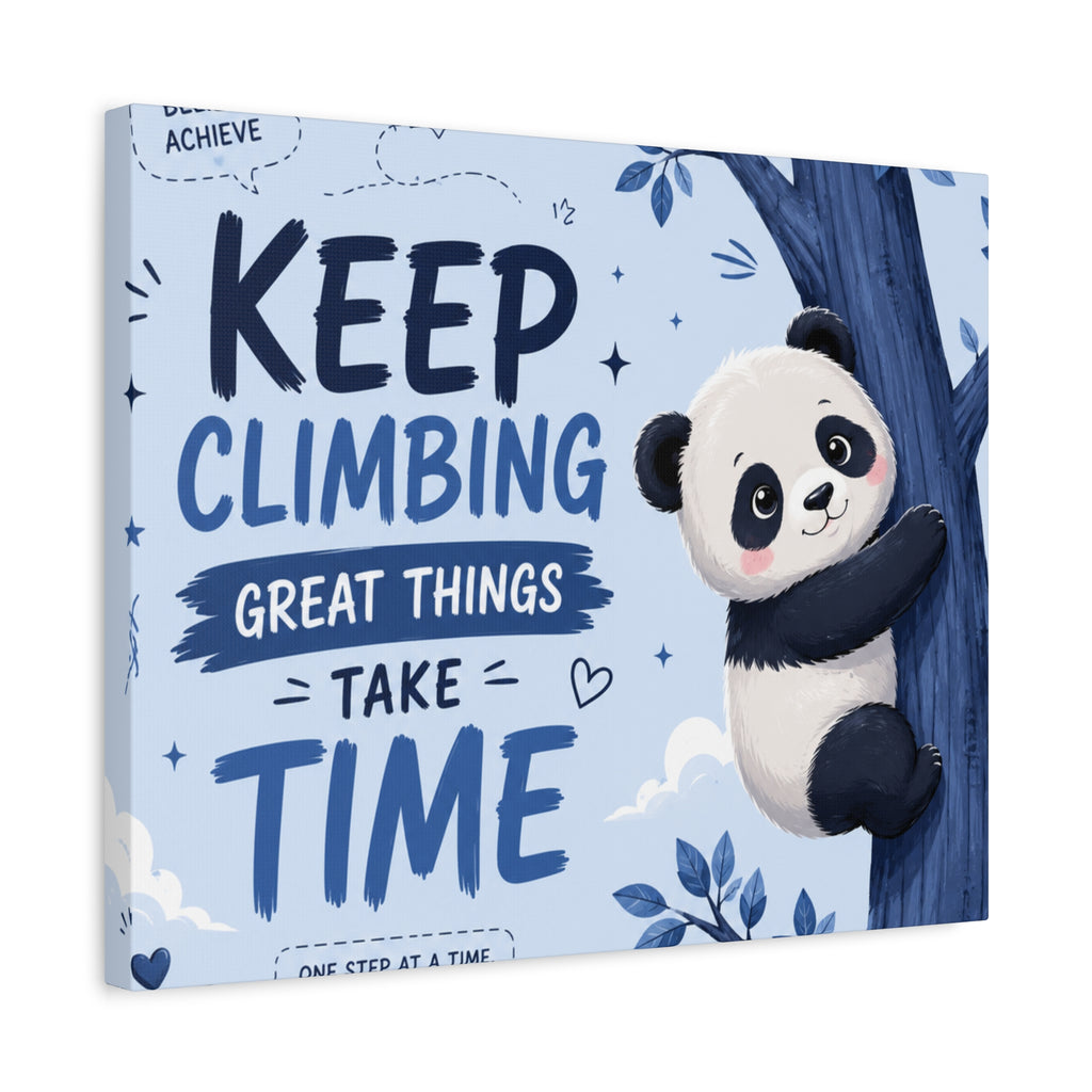 Keep Climbing Panda Canvas Wall Art – Cute Inspirational Nursery Decor for Kids Bedroom & Playroom