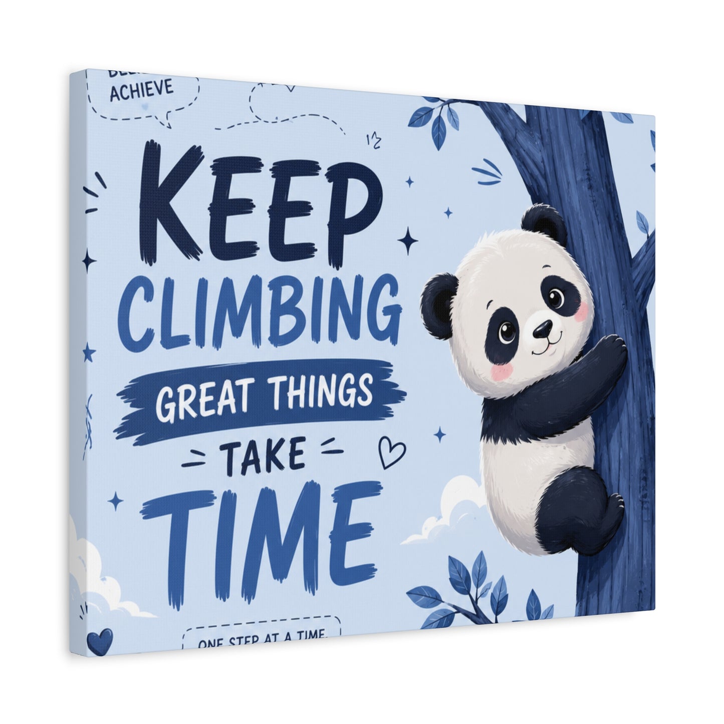 Keep Climbing Panda Canvas Wall Art – Cute Inspirational Nursery Decor for Kids Bedroom & Playroom