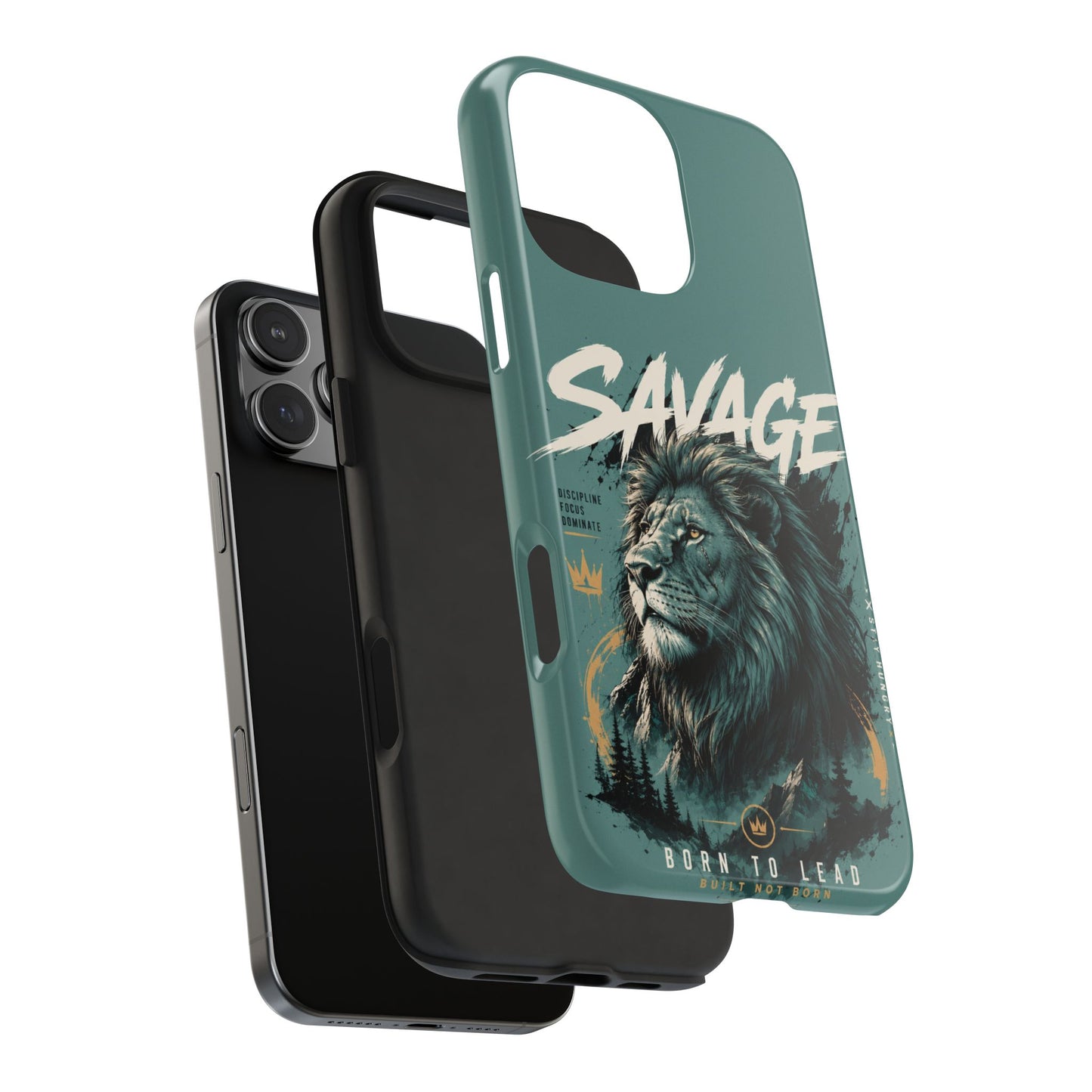 Savage Lion Tough Phone Case – 'Born to Lead' Rugged Protective Cover