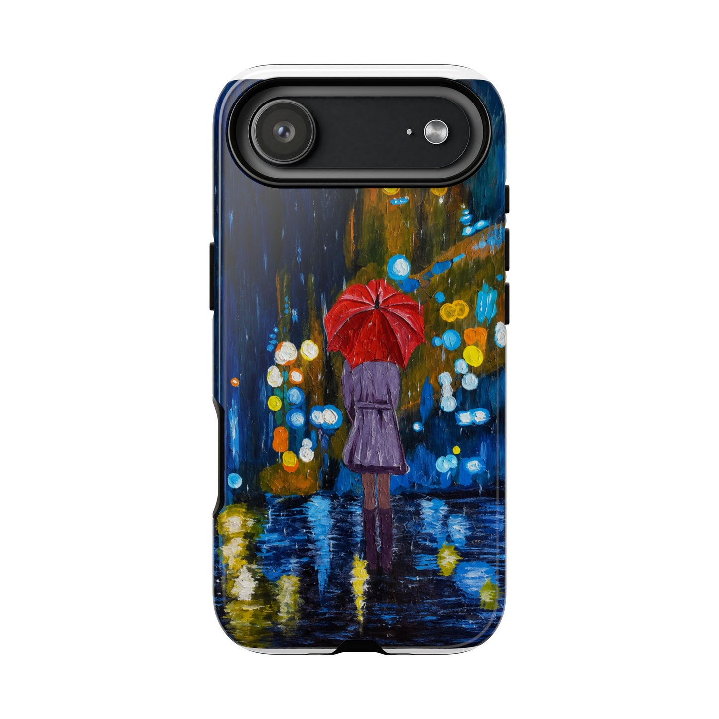 Rainy Night Phone Case — Woman with Red Umbrella Art
