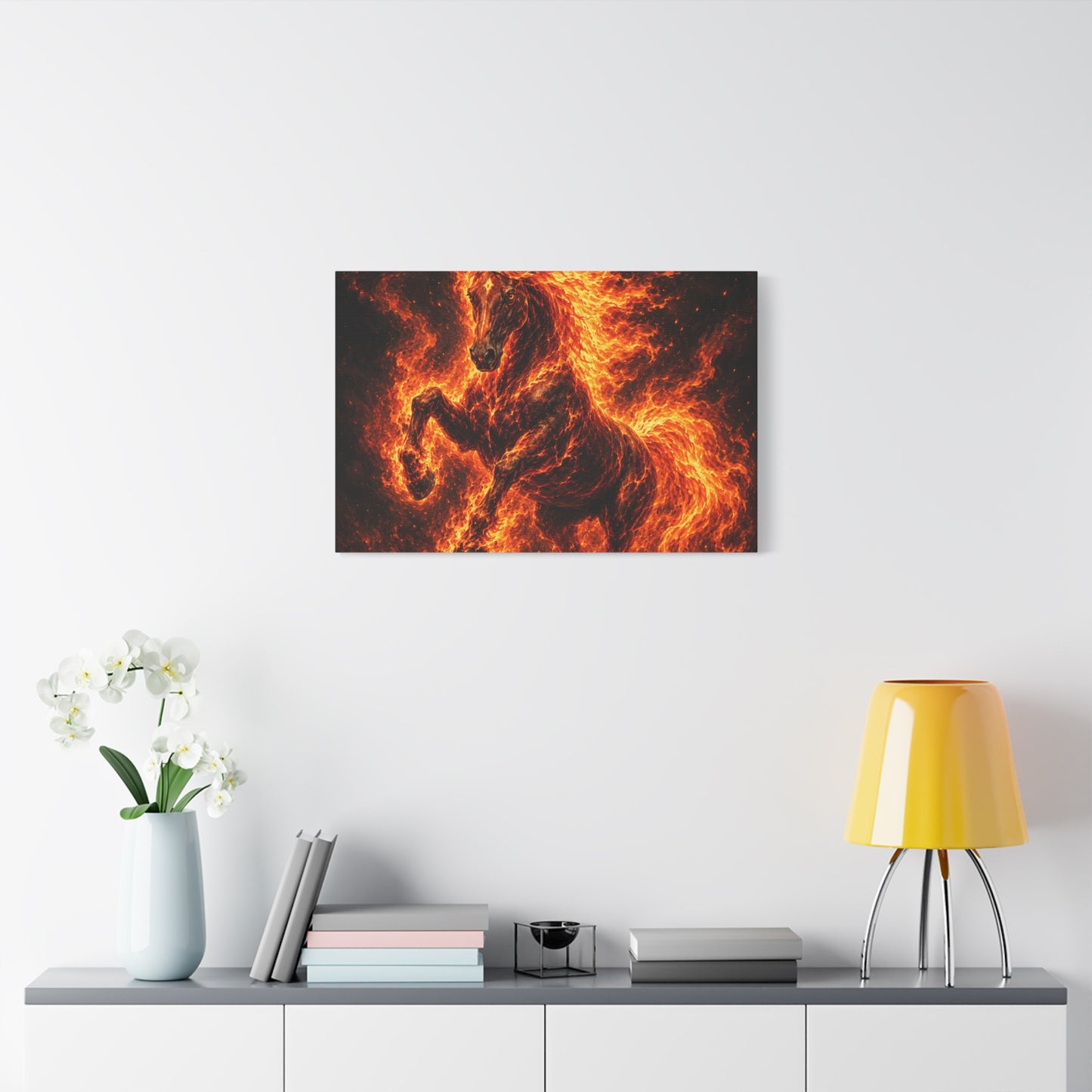 Fiery Horse Canvas Wall Art – Flaming Stallion Matte Stretched Print