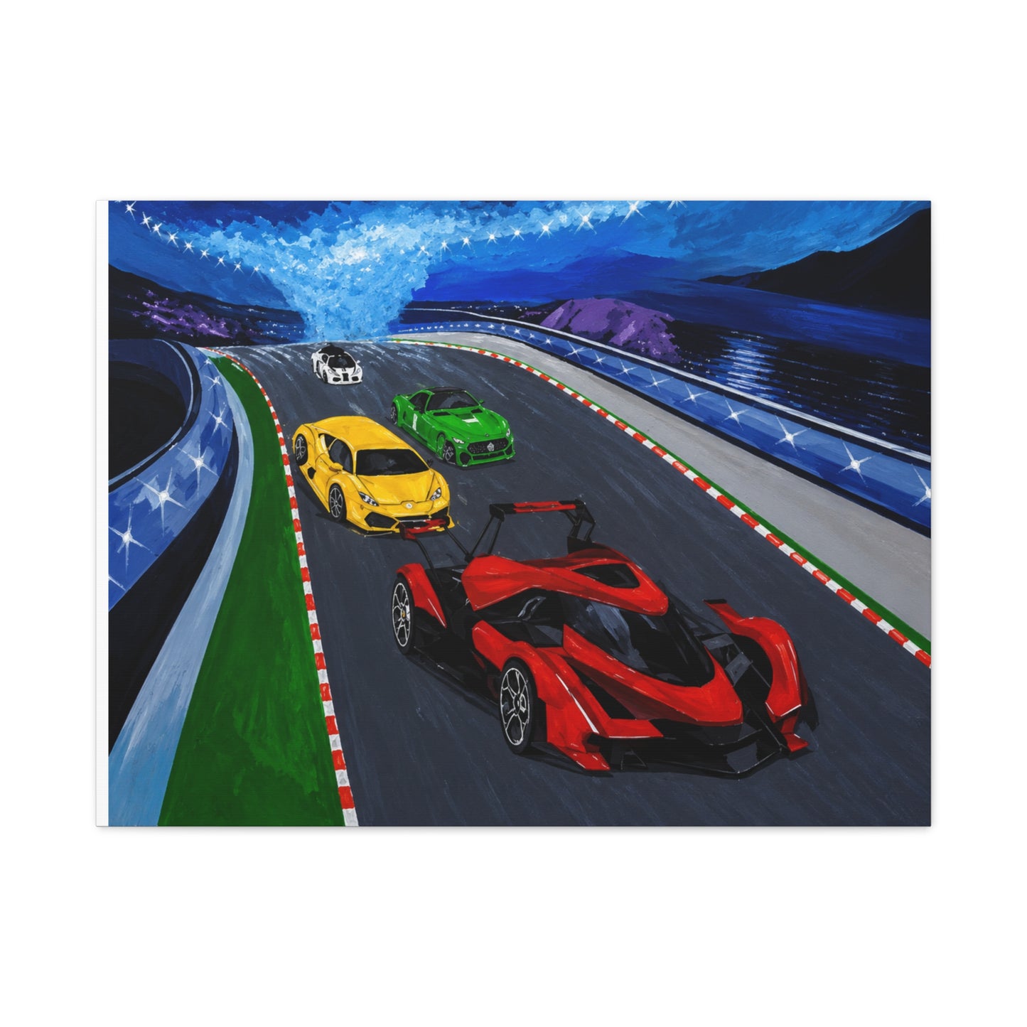Racing Supercars Matte Canvas Print — Vibrant Track Night Artwork (Stretched 1.25")