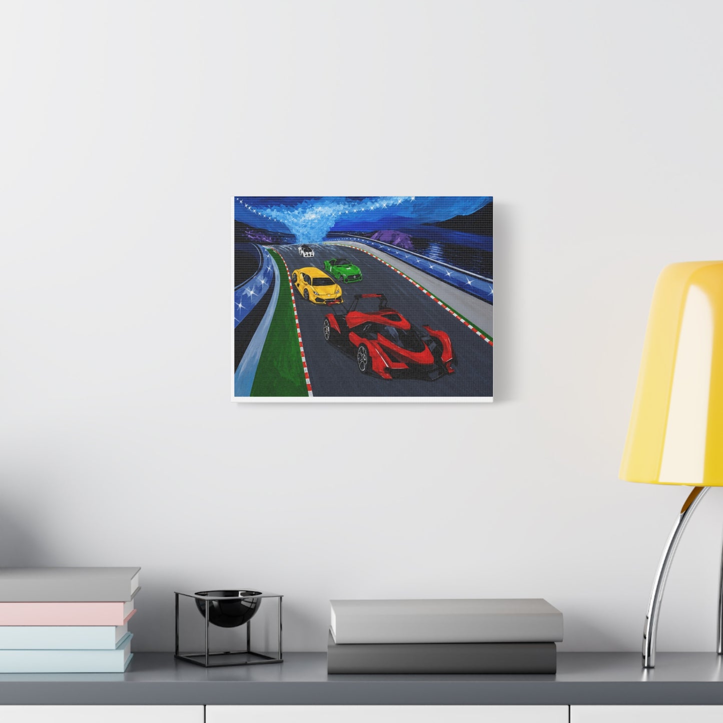 Racing Supercars Matte Canvas Print — Vibrant Track Night Artwork (Stretched 1.25")