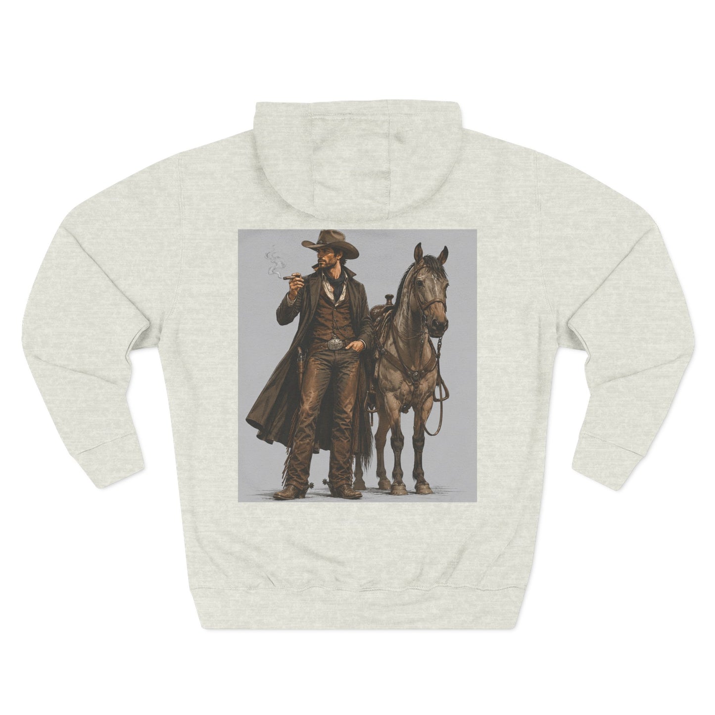 Hoodie — 'Hustle More, Coffee Less' Lightning Logo & Western Cowboy Back Print
