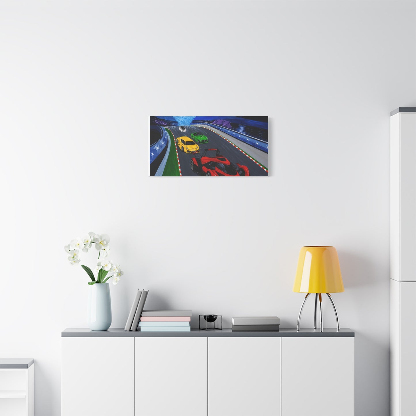 Racing Supercars Matte Canvas Print — Vibrant Track Night Artwork (Stretched 1.25")