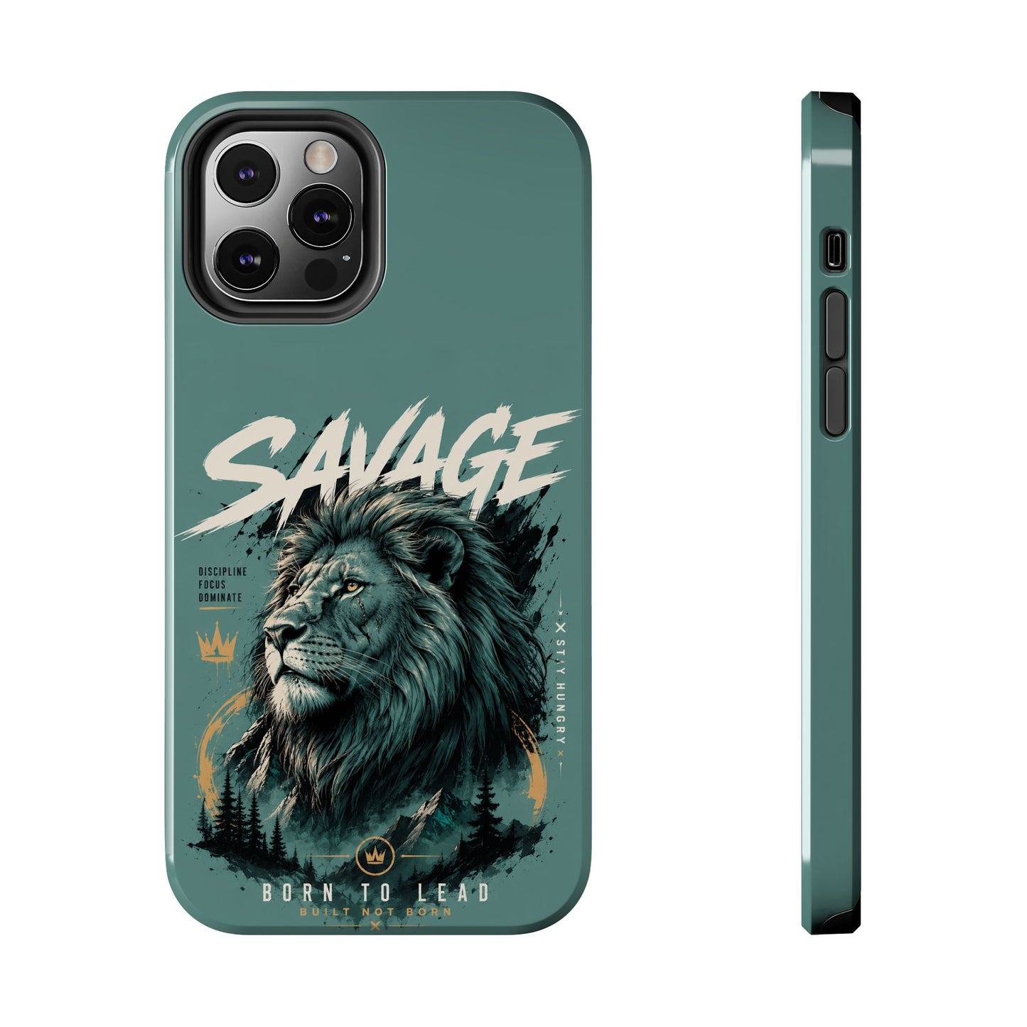 Savage Lion Tough Phone Case – 'Born to Lead' Rugged Protective Cover