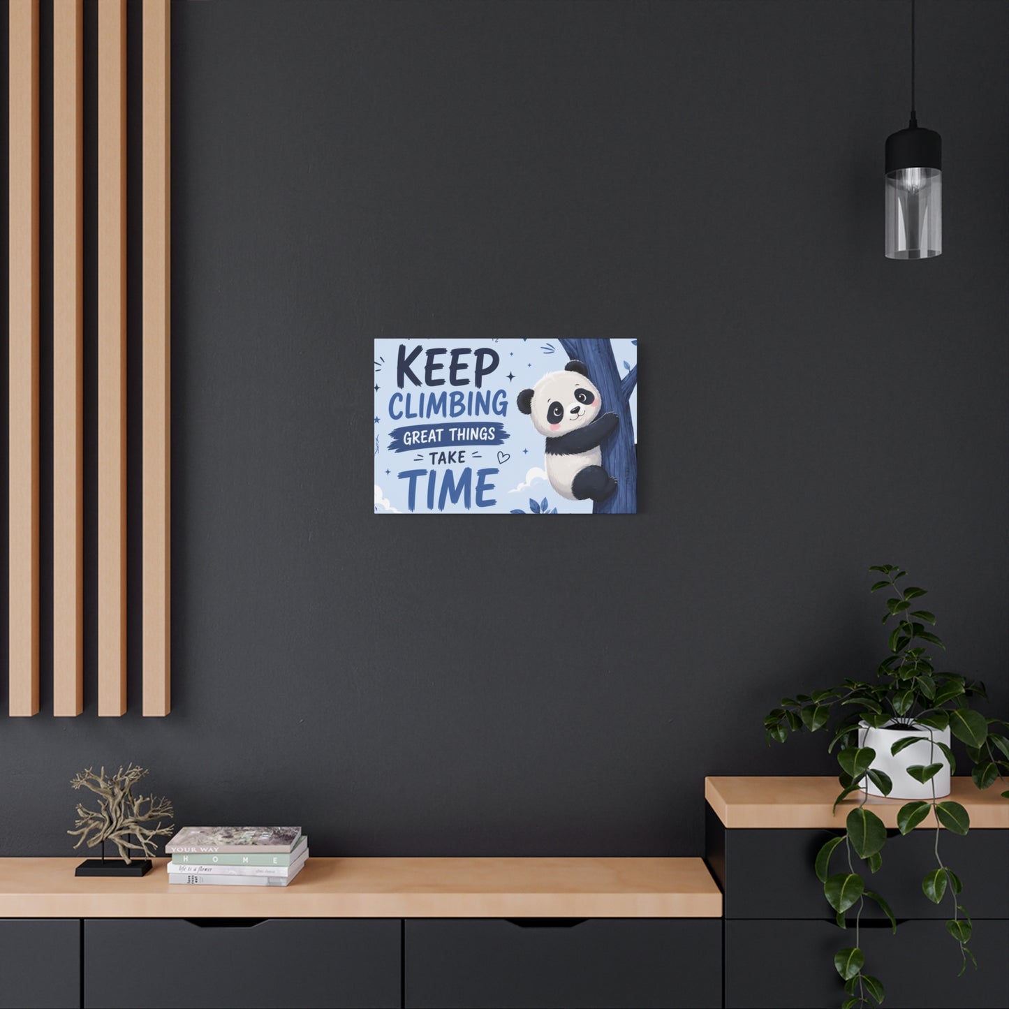 Keep Climbing Panda Canvas Wall Art – Cute Inspirational Nursery Decor for Kids Bedroom & Playroom