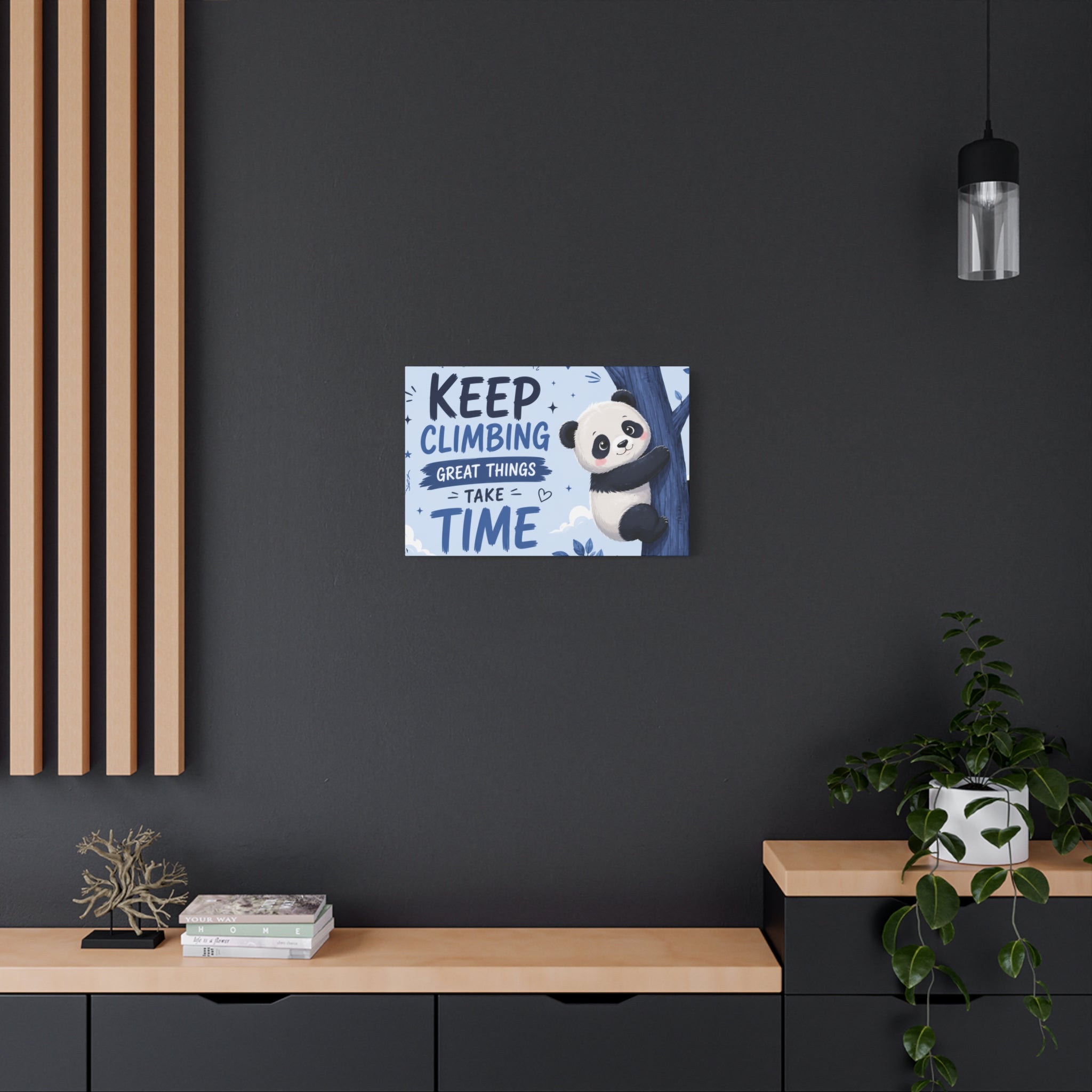 Keep Climbing Panda Canvas Wall Art – Cute Inspirational Nursery Decor for Kids Bedroom & Playroom
