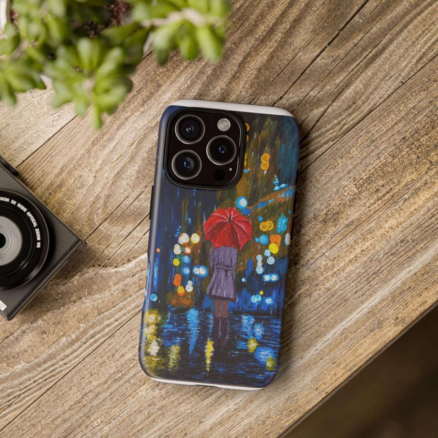Rainy Night Phone Case — Woman with Red Umbrella Art