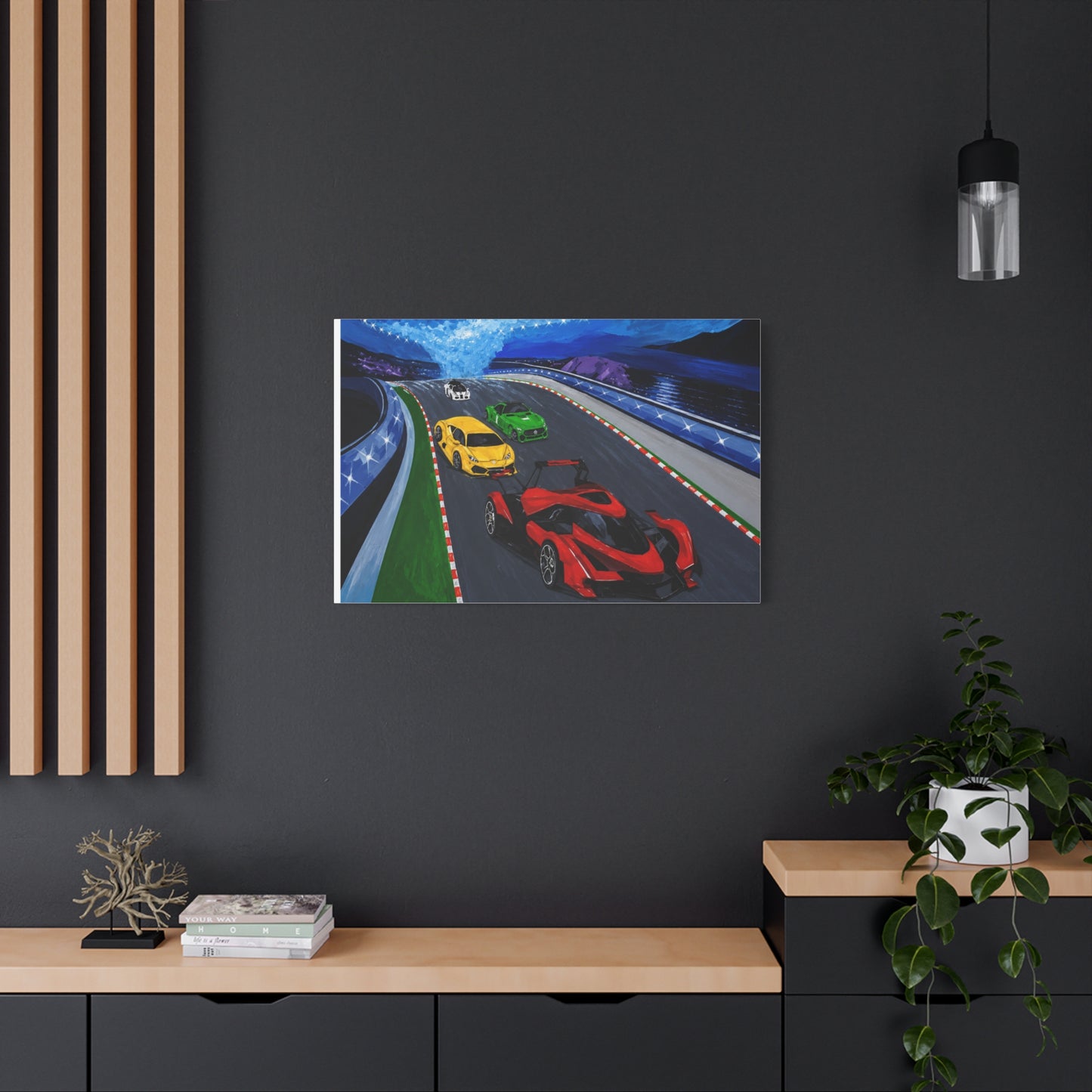 Racing Supercars Matte Canvas Print — Vibrant Track Night Artwork (Stretched 1.25")