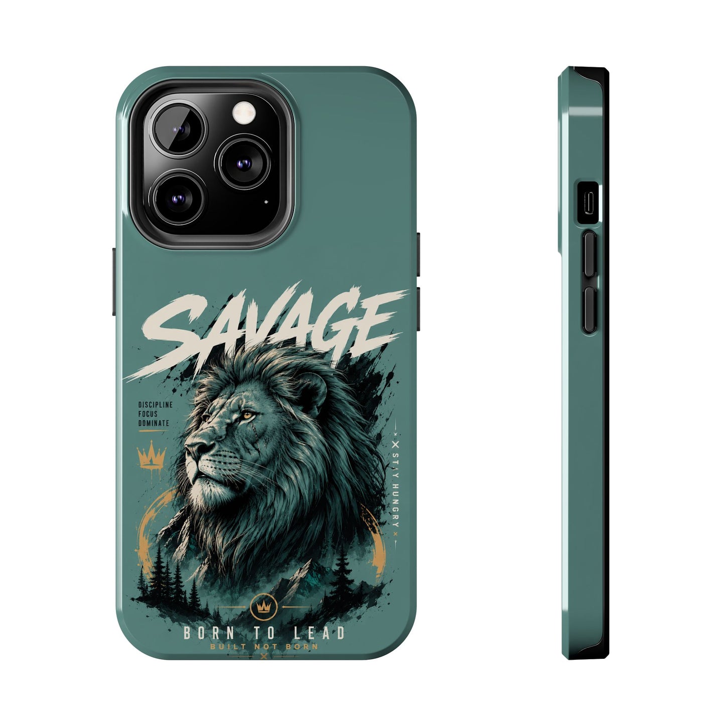 Savage Lion Tough Phone Case – 'Born to Lead' Rugged Protective Cover