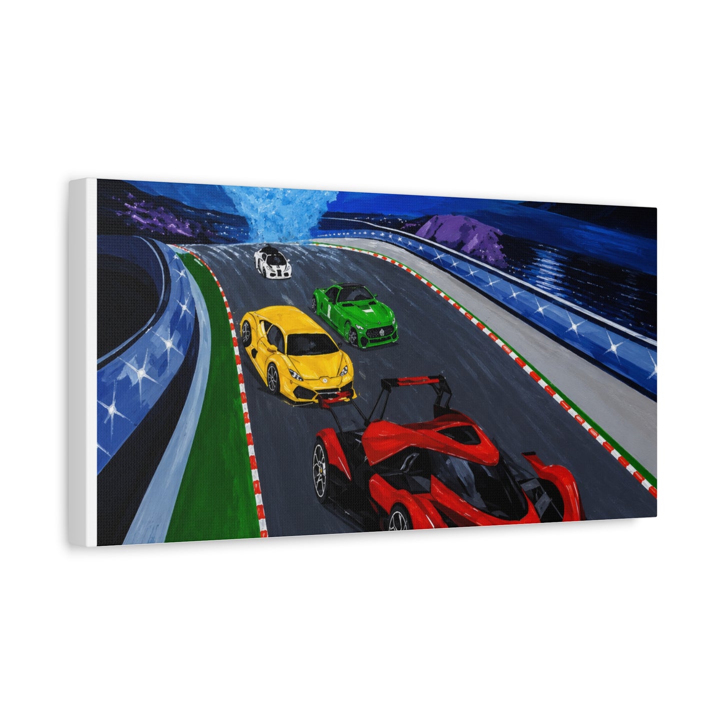 Racing Supercars Matte Canvas Print — Vibrant Track Night Artwork (Stretched 1.25")