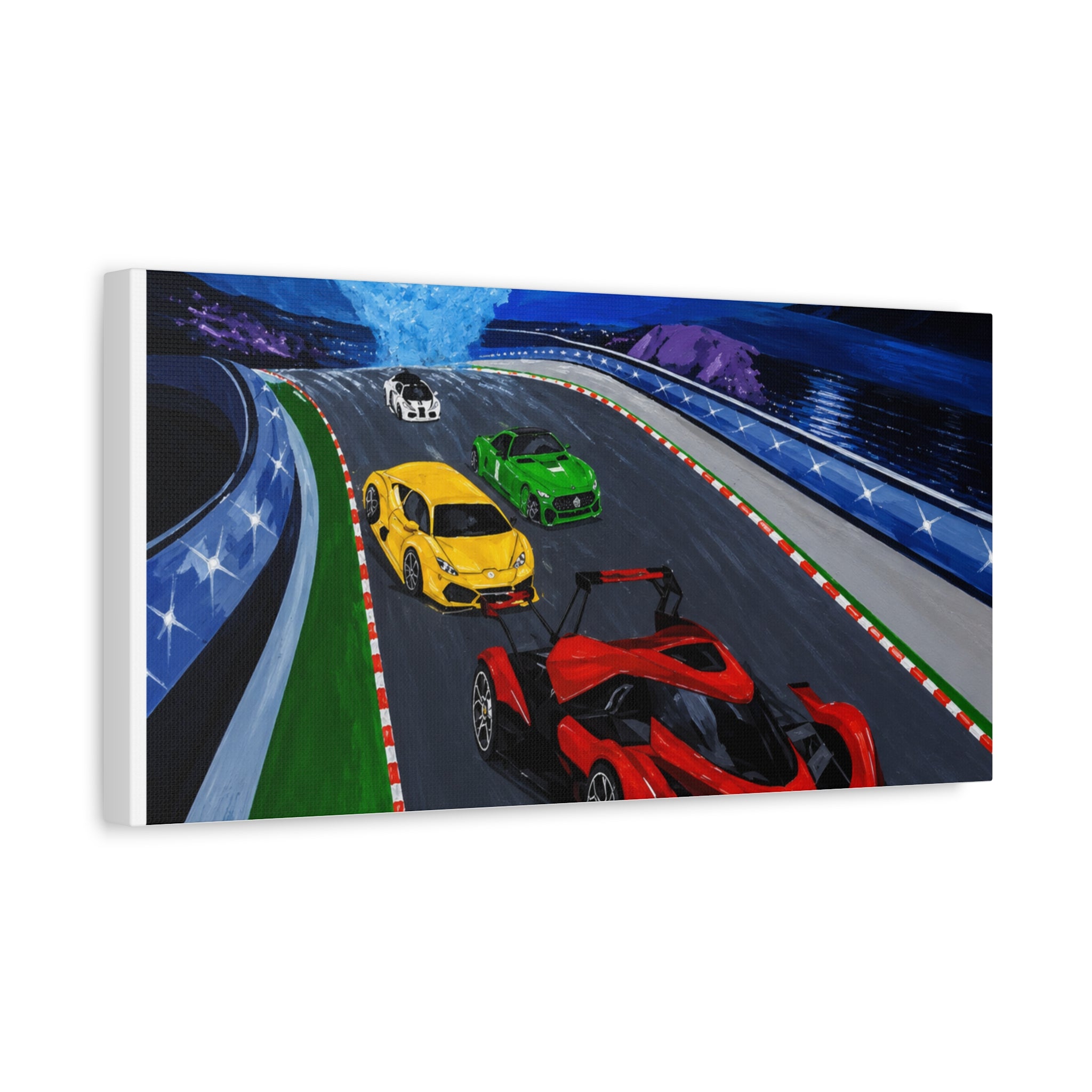 Racing Supercars Matte Canvas Print — Vibrant Track Night Artwork (Stretched 1.25")