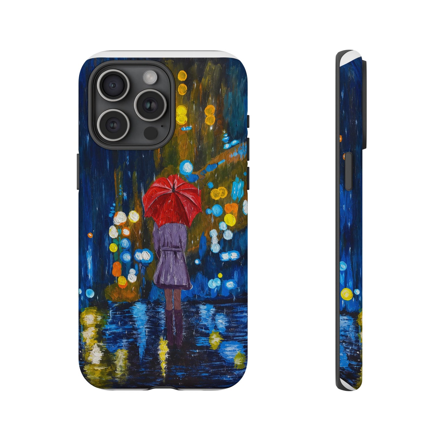 Rainy Night Phone Case — Woman with Red Umbrella Art