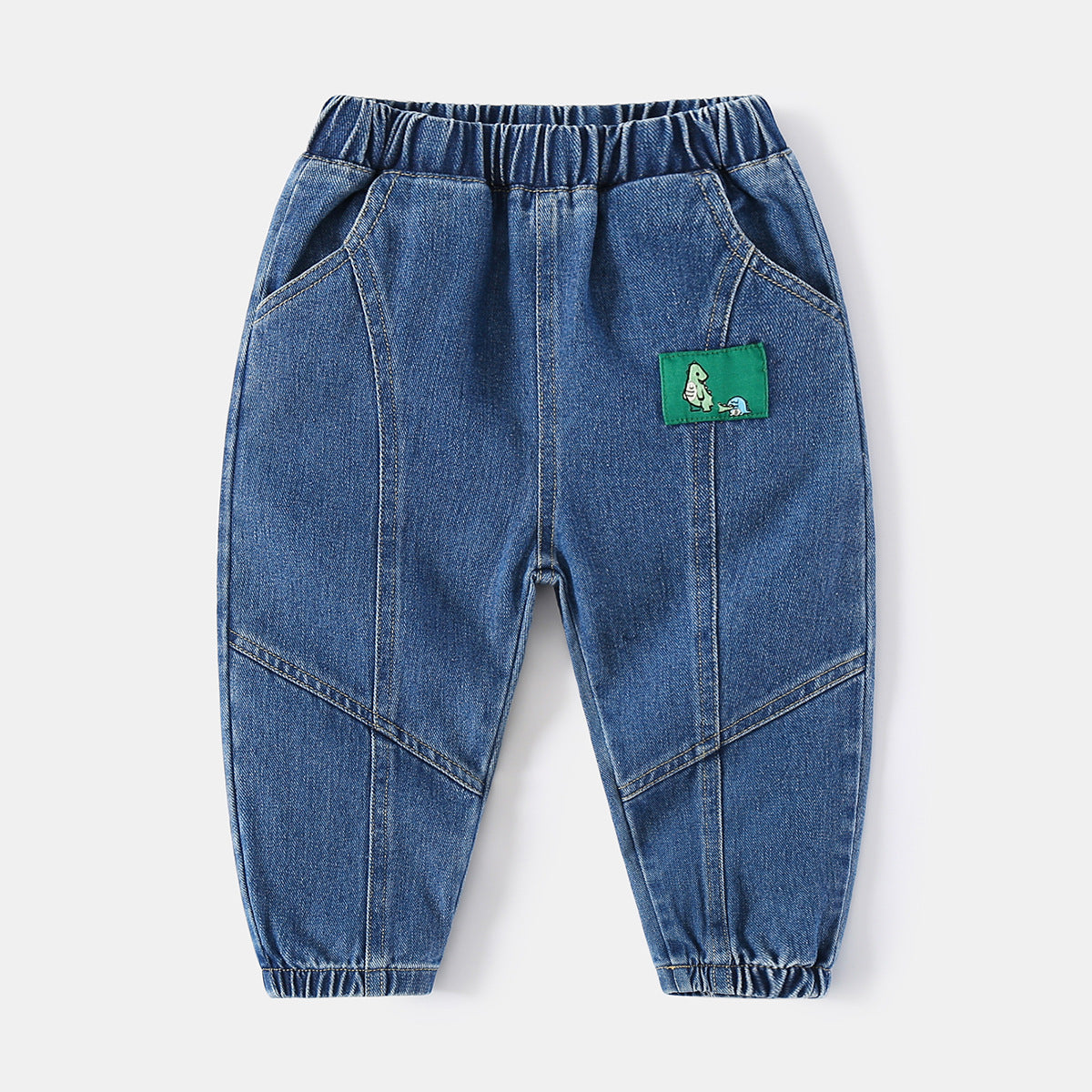 Kids' Washed Denim Pants for Boys, Elastic Cuff Tapered Fit, Long Jean Pants