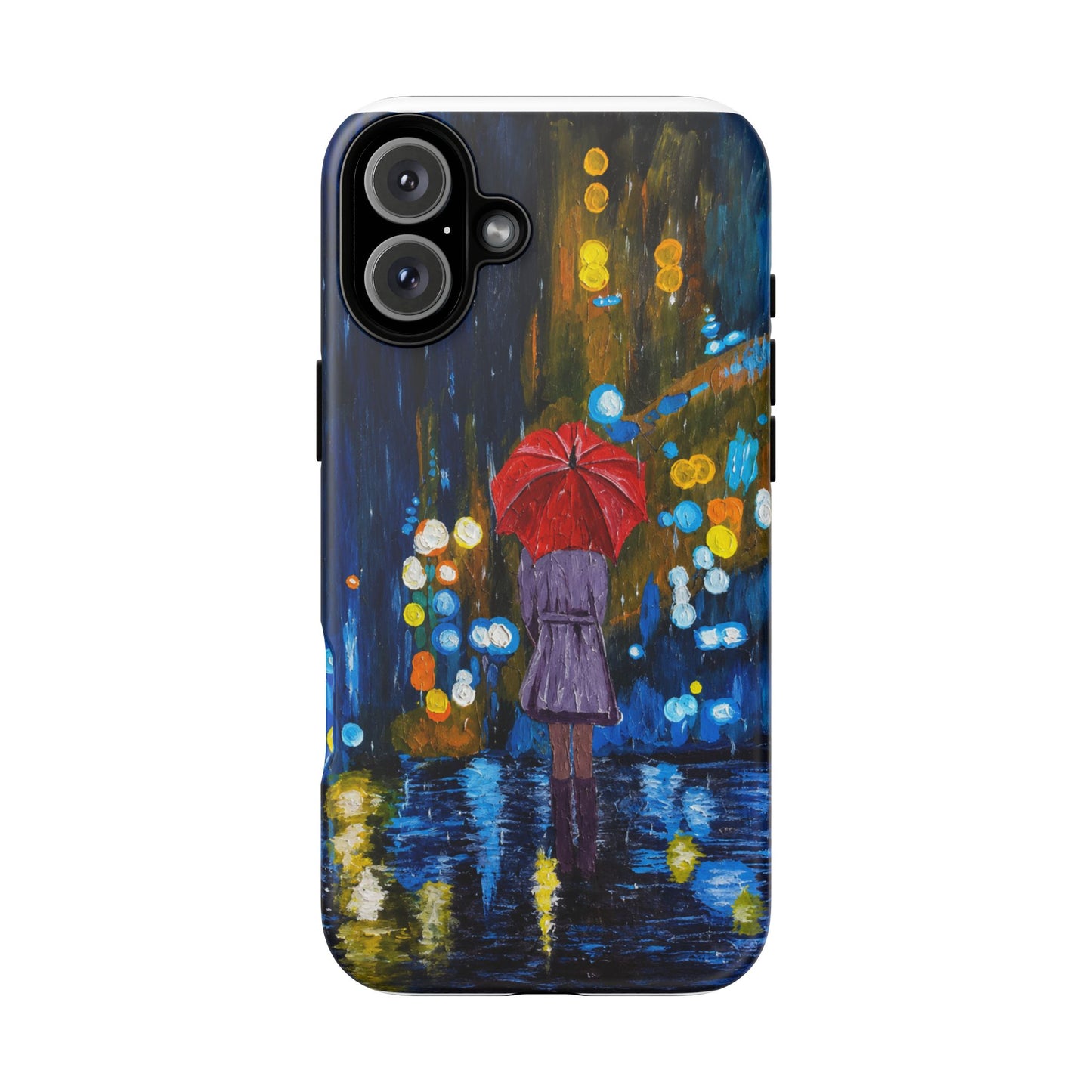 Rainy Night Phone Case — Woman with Red Umbrella Art