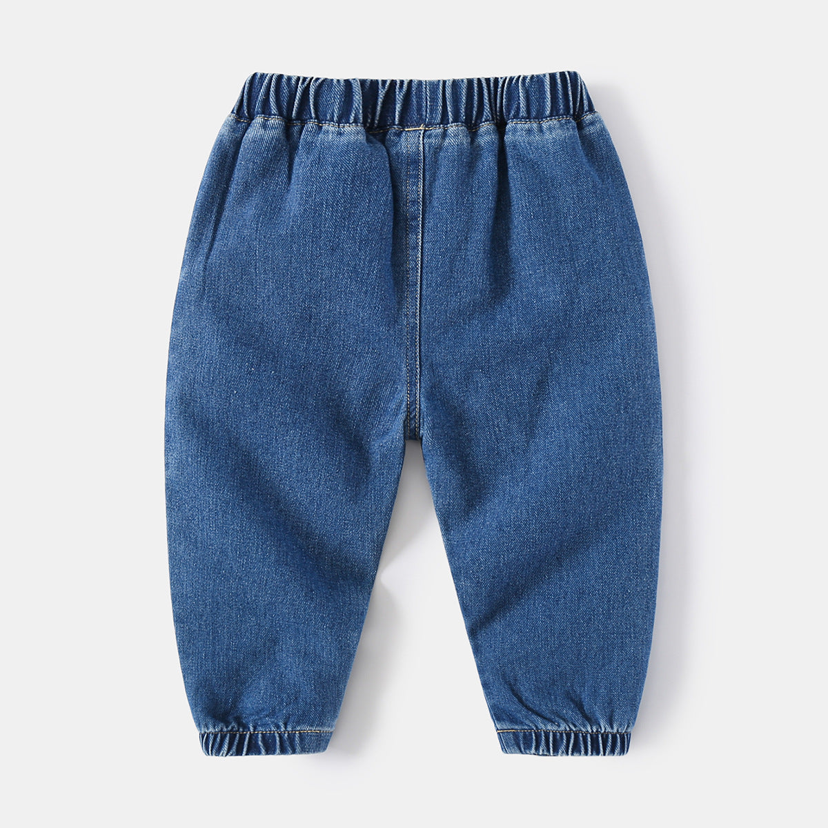Kids' Washed Denim Pants for Boys, Elastic Cuff Tapered Fit, Long Jean Pants