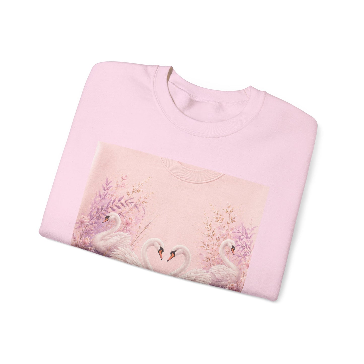 Swan Heart Crewneck Sweatshirt — Romantic Pink Swan Lake Graphic