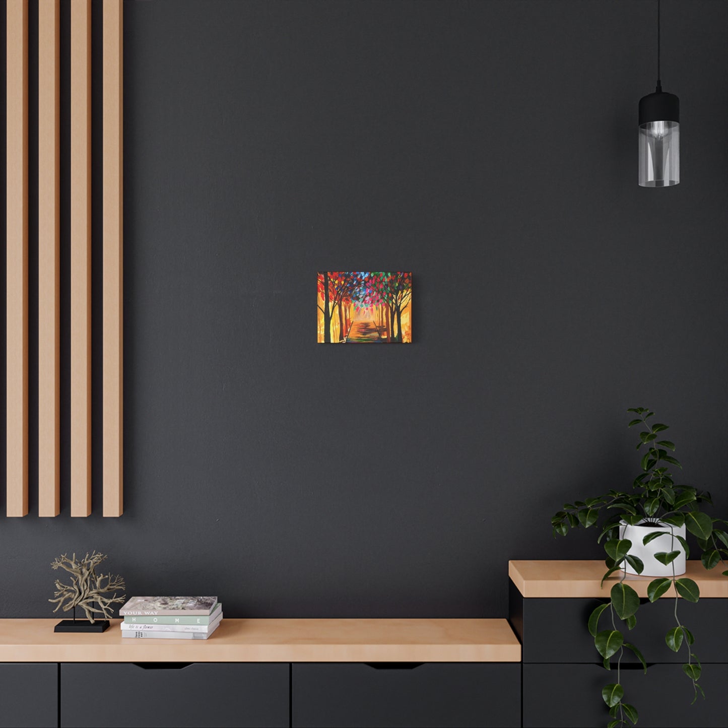 Colorful Tree Path Matte Canvas Print — Vibrant Autumn Forest Wall Art