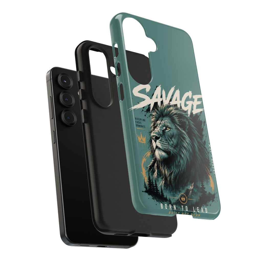 Savage Lion Tough Phone Case – 'Born to Lead' Rugged Protective Cover