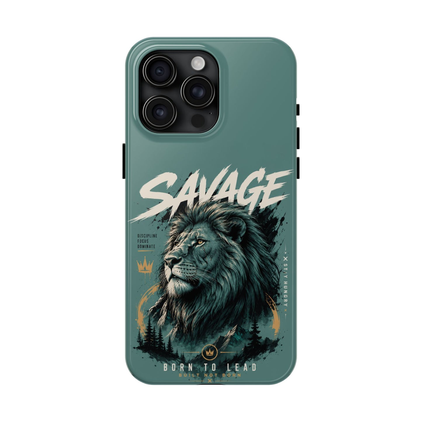 Savage Lion Tough Phone Case – 'Born to Lead' Rugged Protective Cover