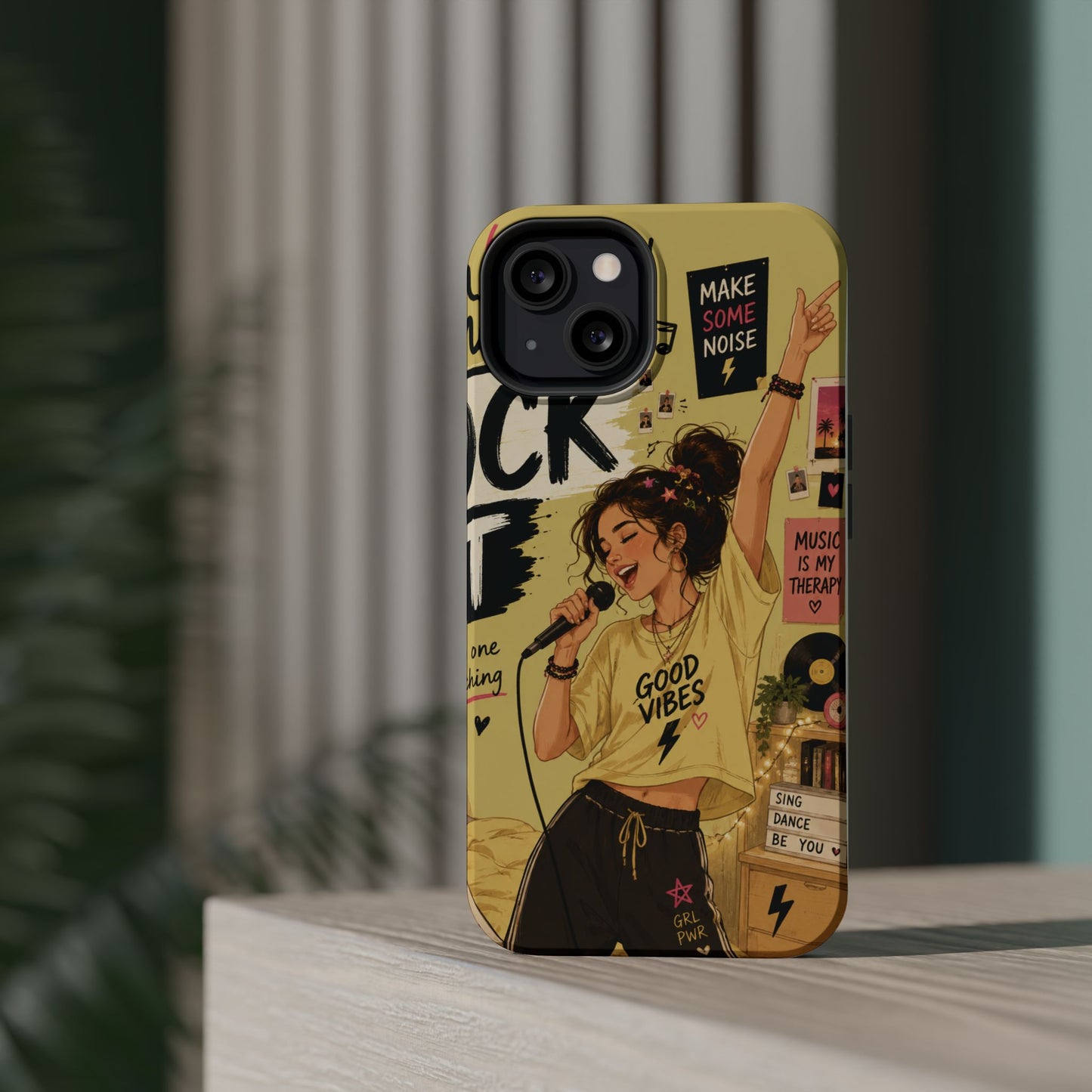 Singer Illustration Phone Case — 'Good Vibes' Magnetic Impact-Resistant Case