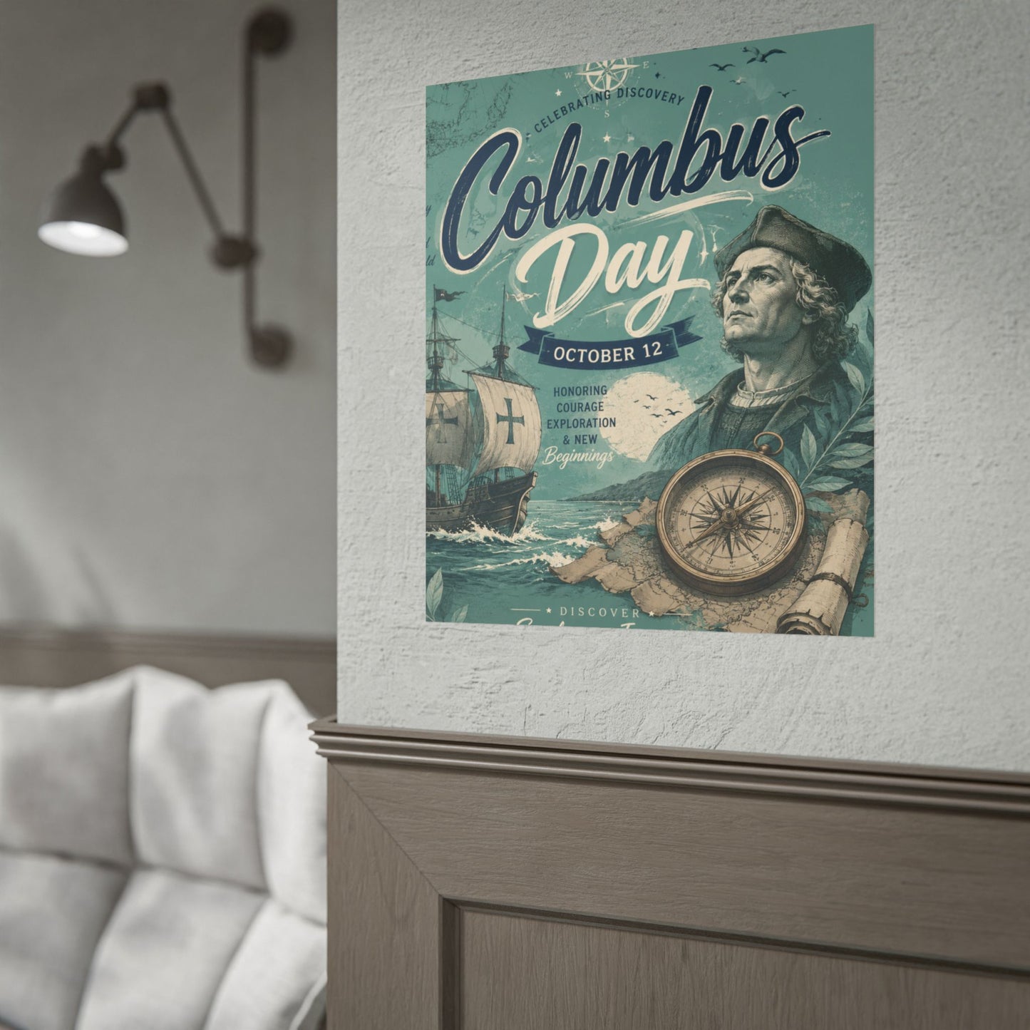 Columbus Day Poster — Rolled Vintage Exploration Print (October 12)
