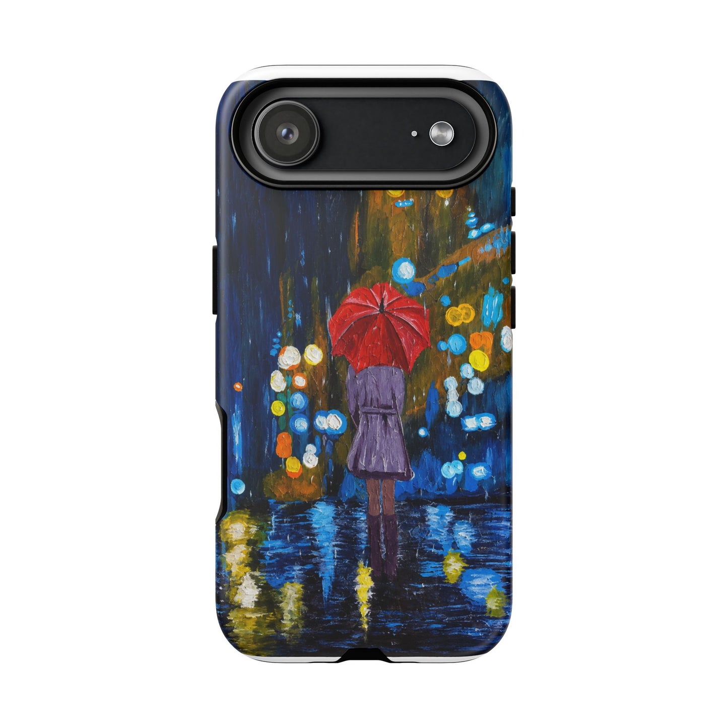 Rainy Night Phone Case — Woman with Red Umbrella Art