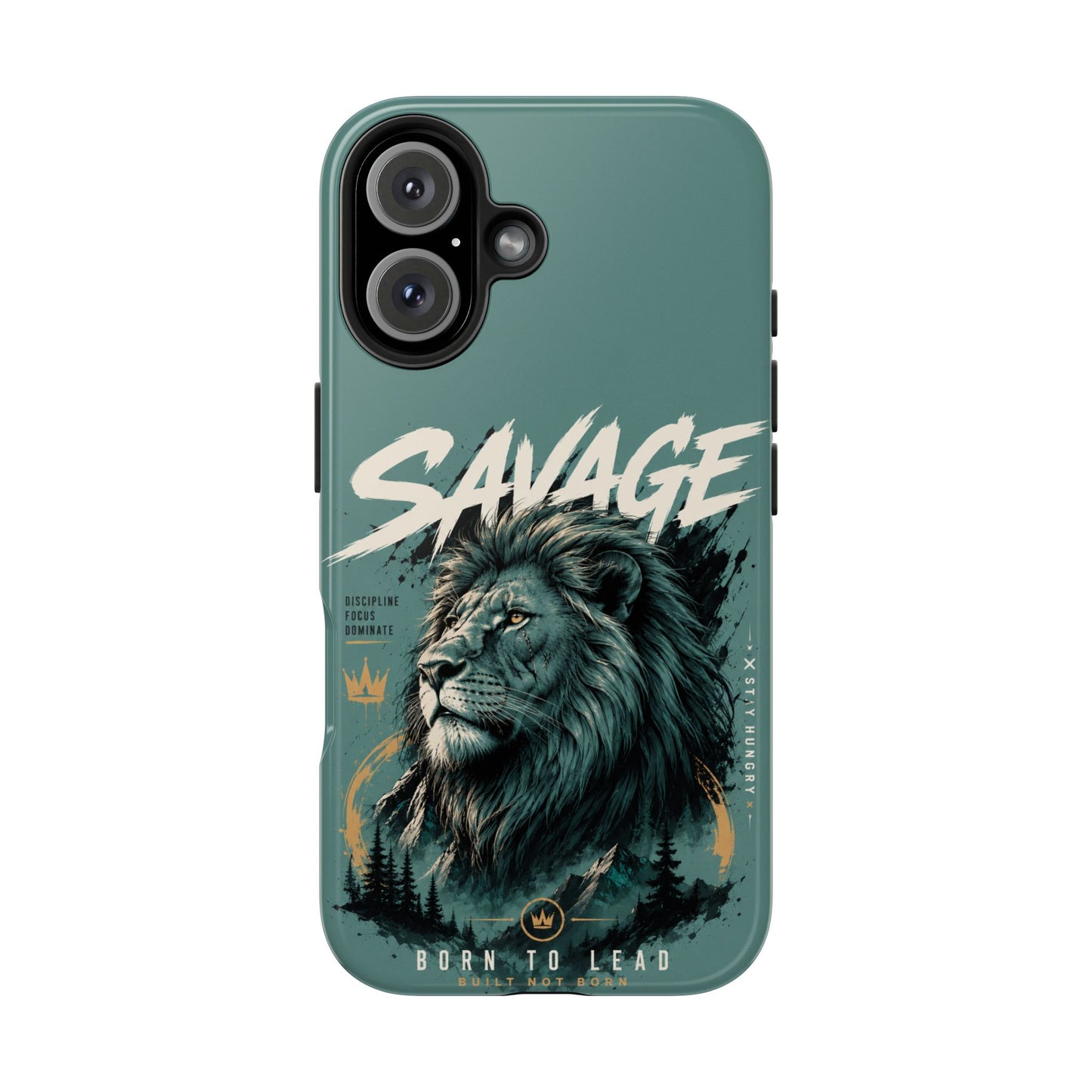 Savage Lion Tough Phone Case – 'Born to Lead' Rugged Protective Cover