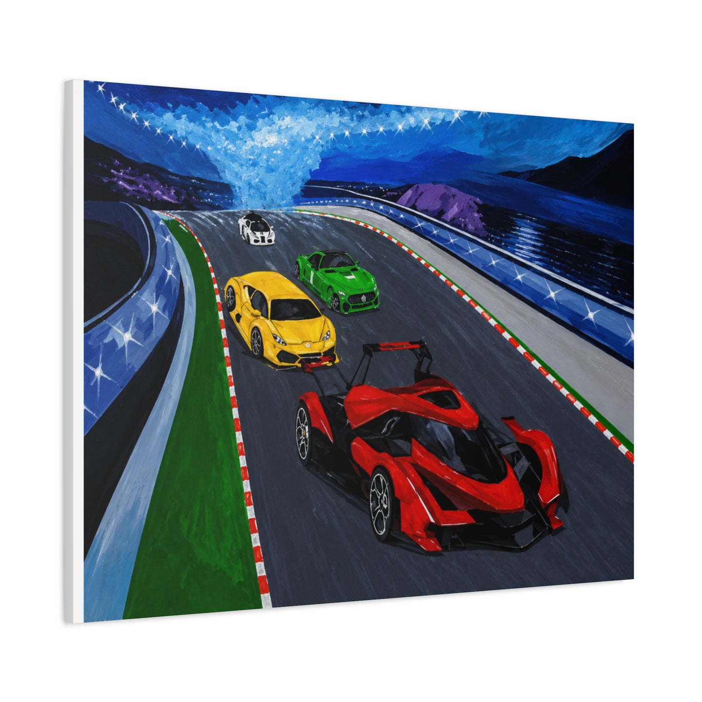 Racing Supercars Matte Canvas Print — Vibrant Track Night Artwork (Stretched 1.25")