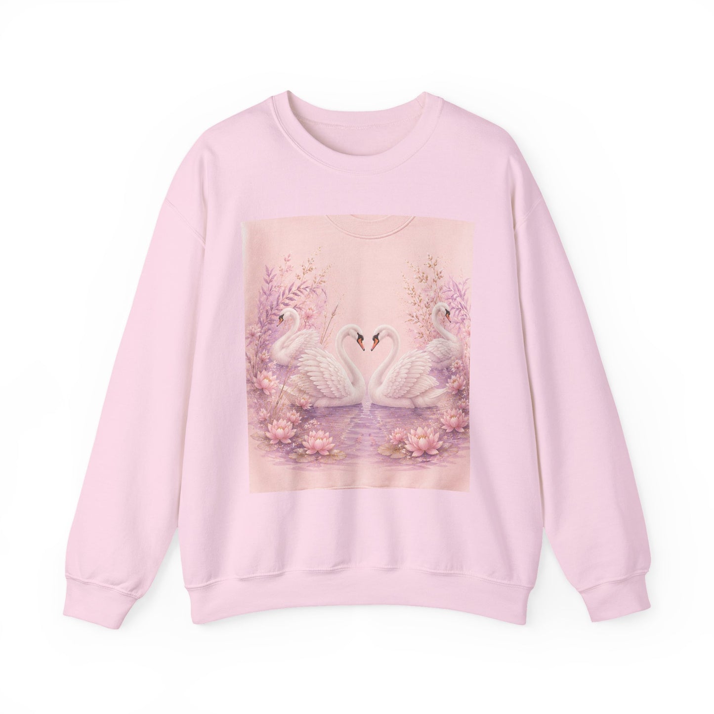 Swan Heart Crewneck Sweatshirt — Romantic Pink Swan Lake Graphic