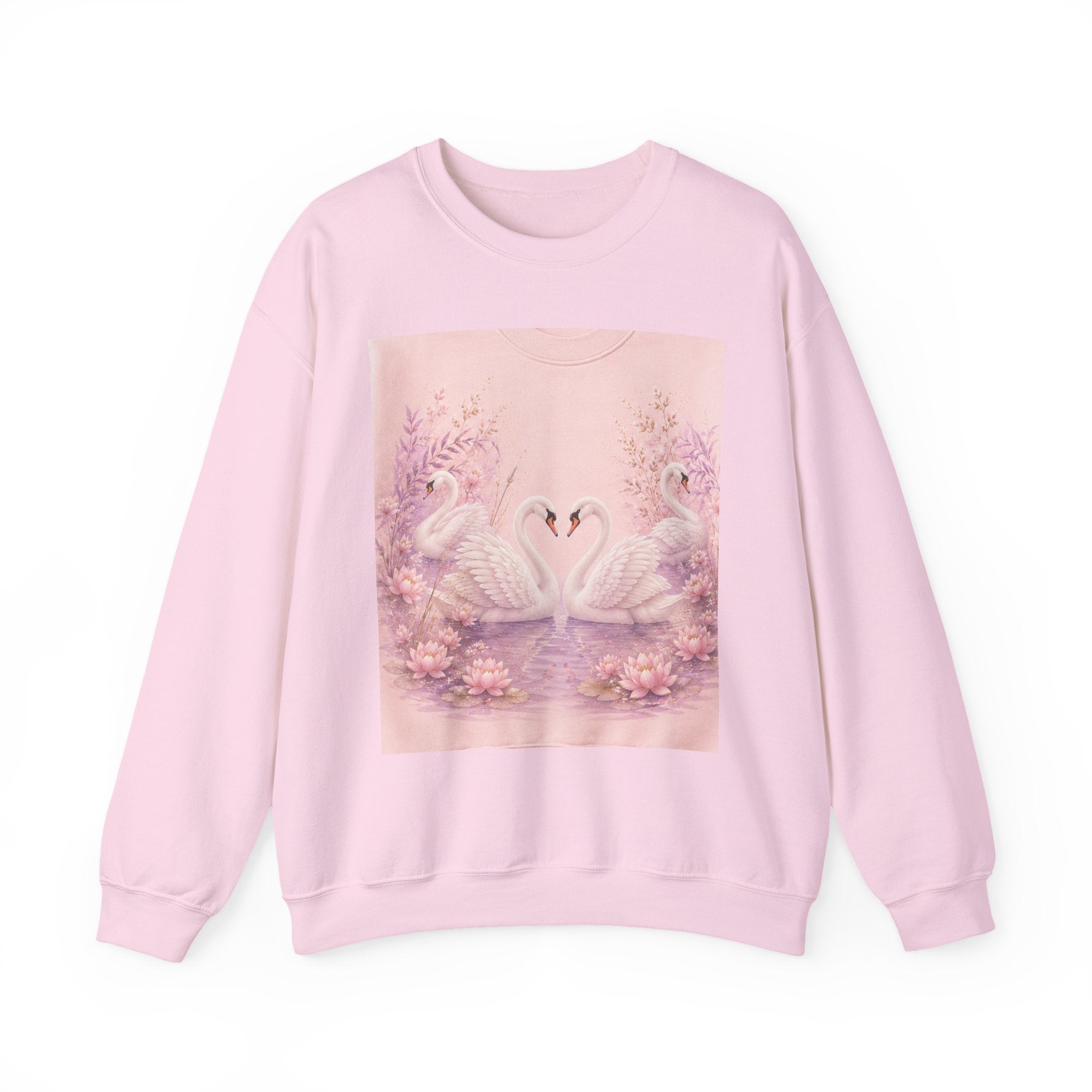 Swan Heart Crewneck Sweatshirt — Romantic Pink Swan Lake Graphic