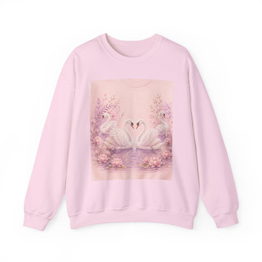 Swan Heart Crewneck Sweatshirt — Romantic Pink Swan Lake Graphic