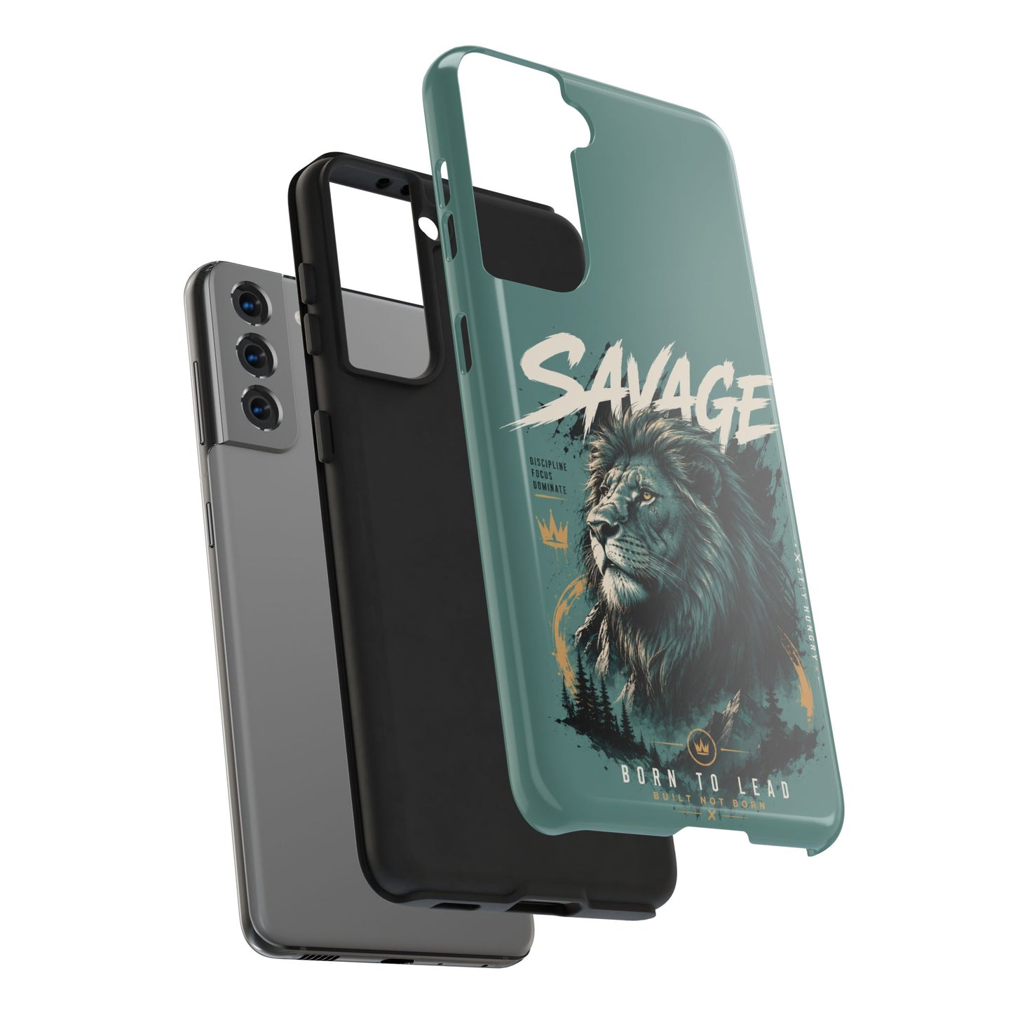 Savage Lion Tough Phone Case – 'Born to Lead' Rugged Protective Cover